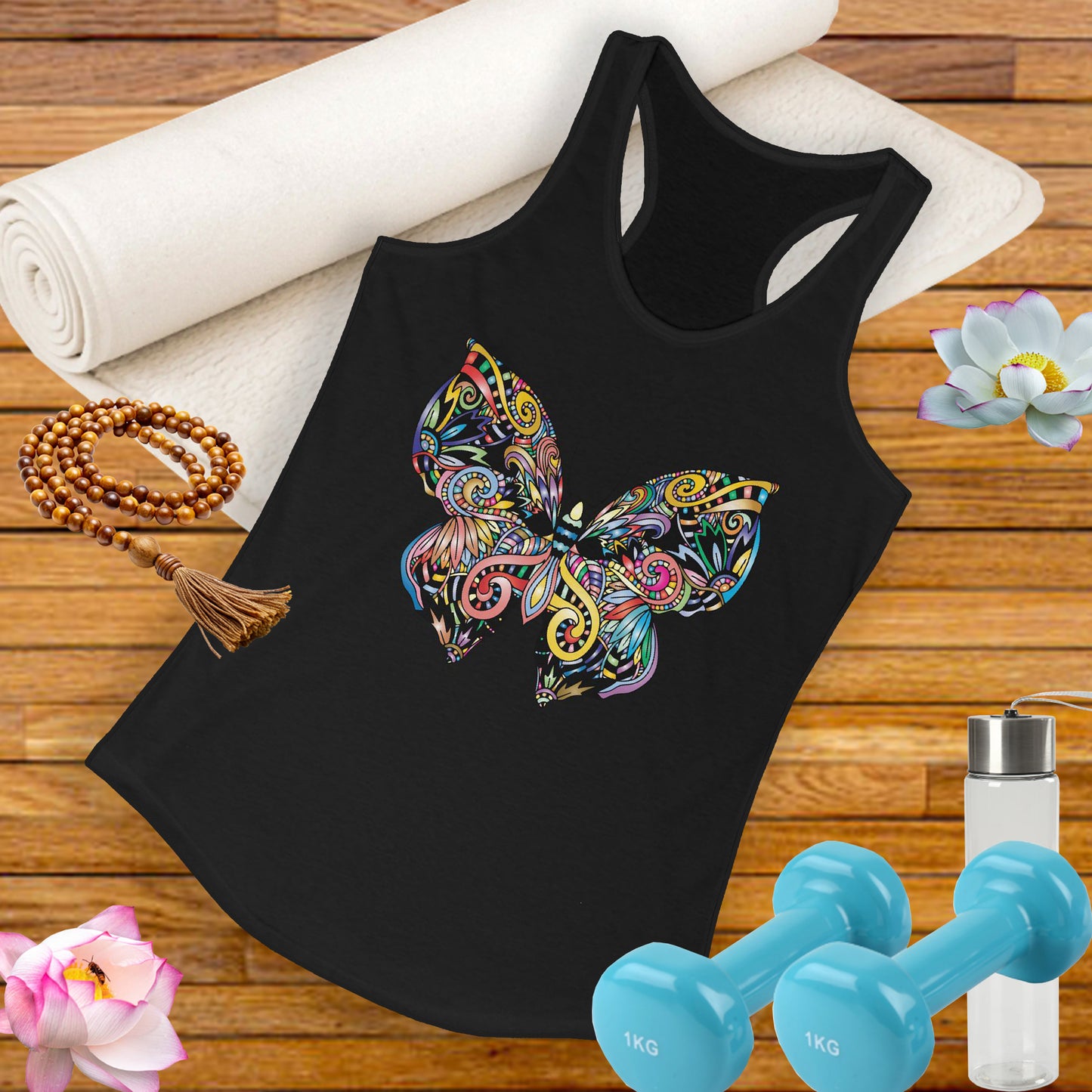 Free Spirit Racerback Tank – Vibrant Floral Butterfly Design