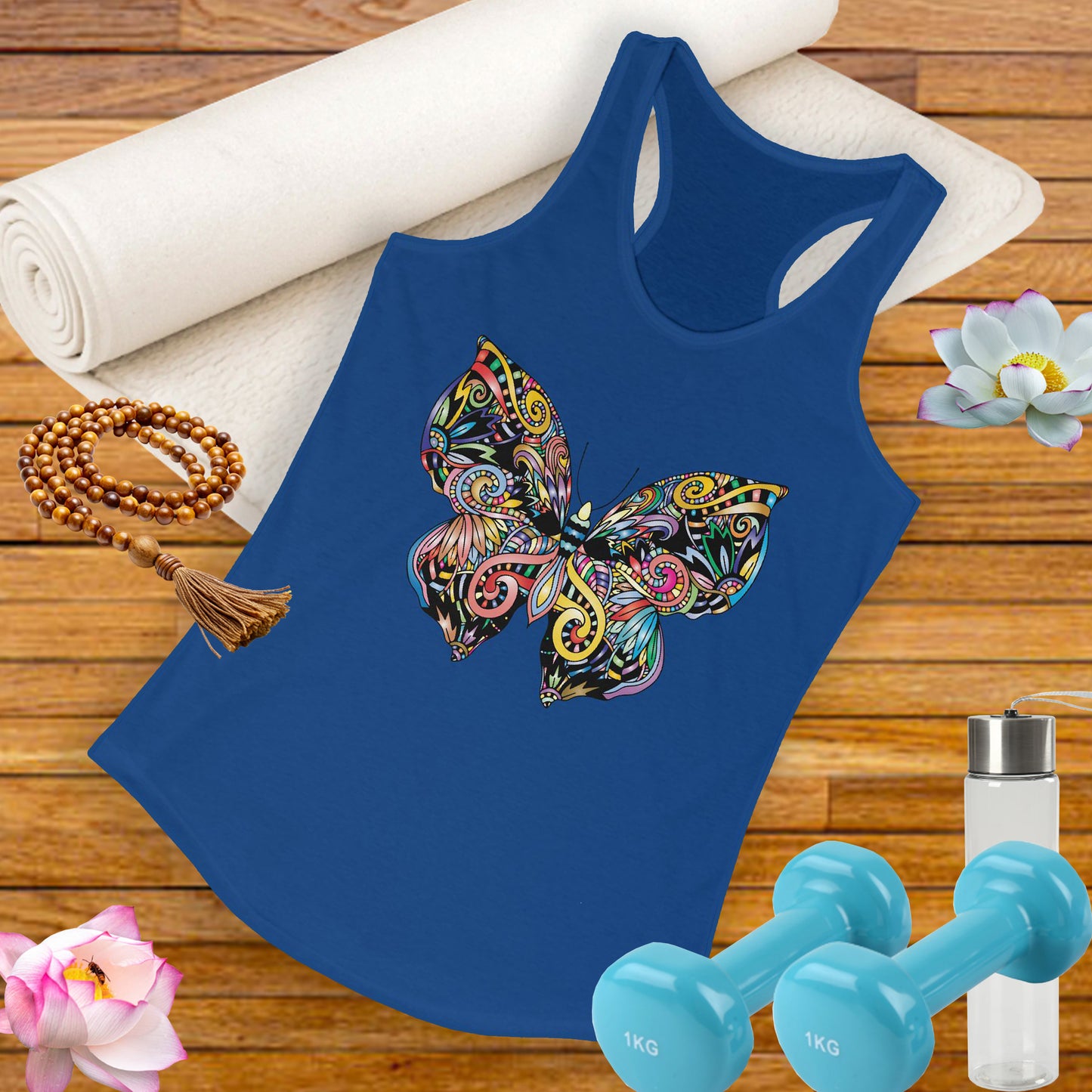 Free Spirit Racerback Tank – Vibrant Floral Butterfly Design
