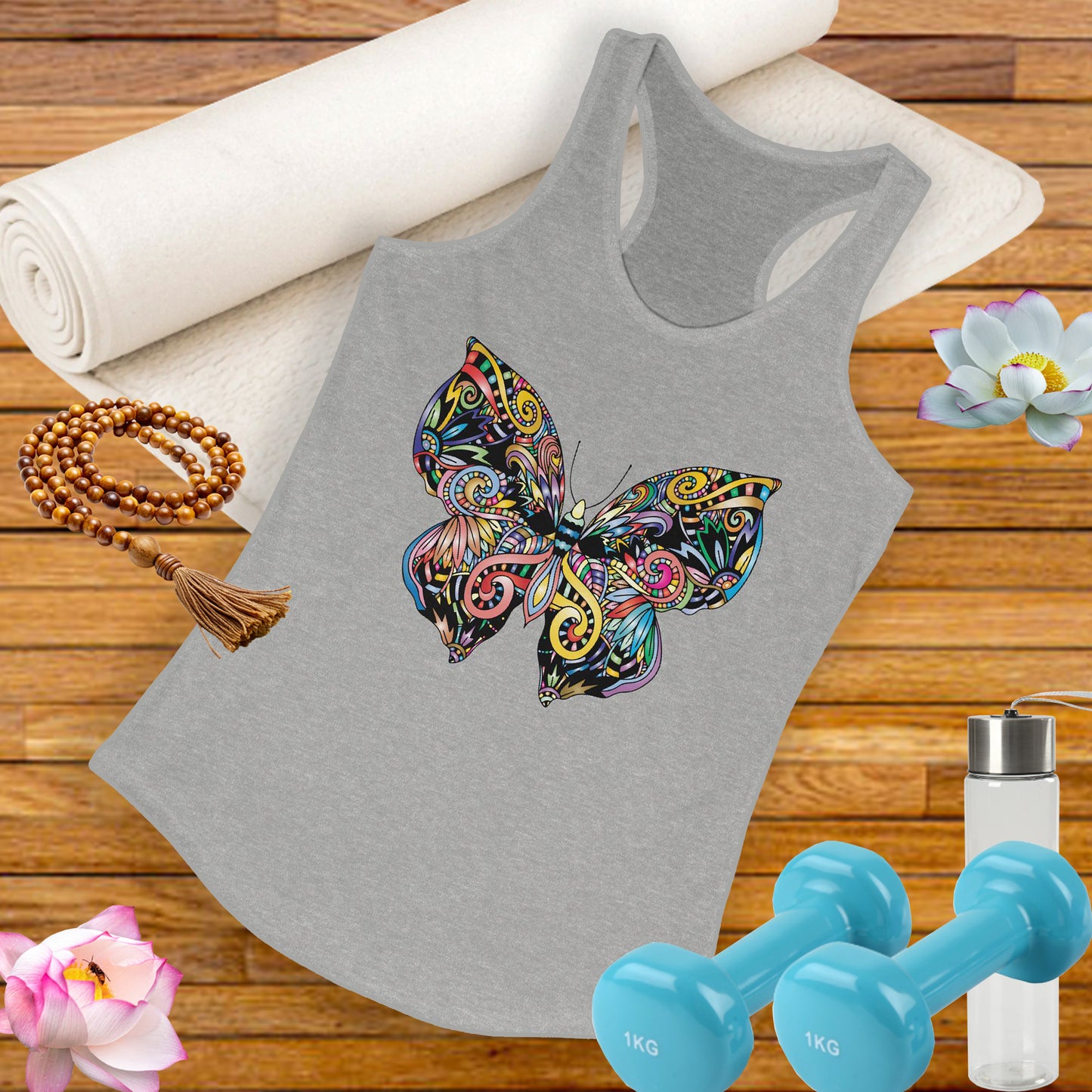 Free Spirit Racerback Tank – Vibrant Floral Butterfly Design