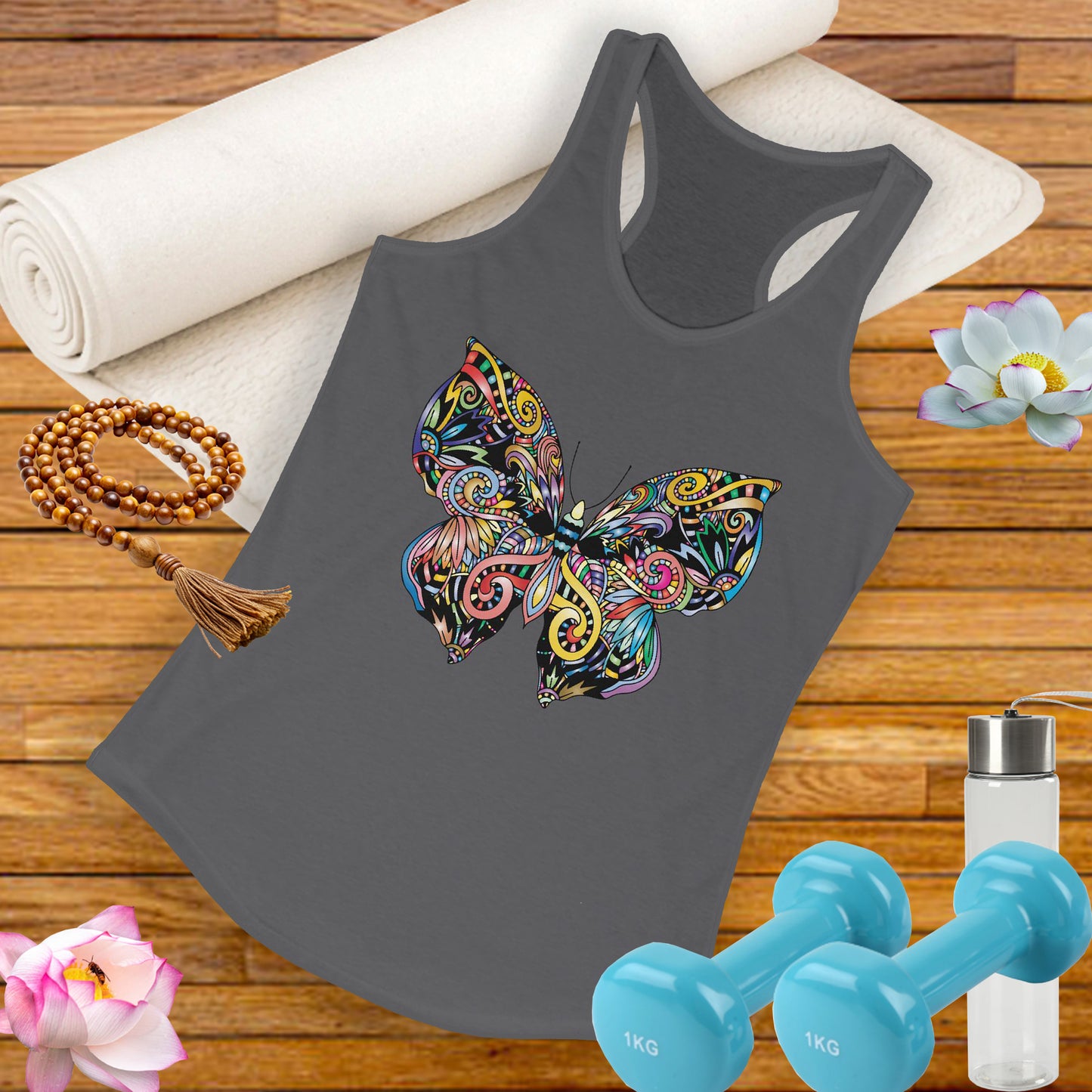 Free Spirit Racerback Tank – Vibrant Floral Butterfly Design