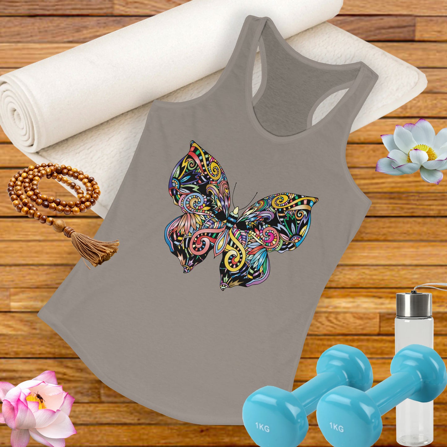 Free Spirit Racerback Tank – Vibrant Floral Butterfly Design