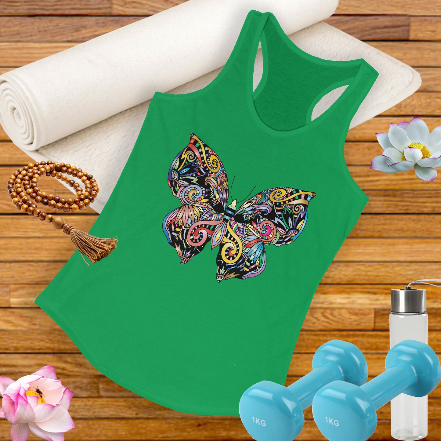 Free Spirit Racerback Tank – Vibrant Floral Butterfly Design