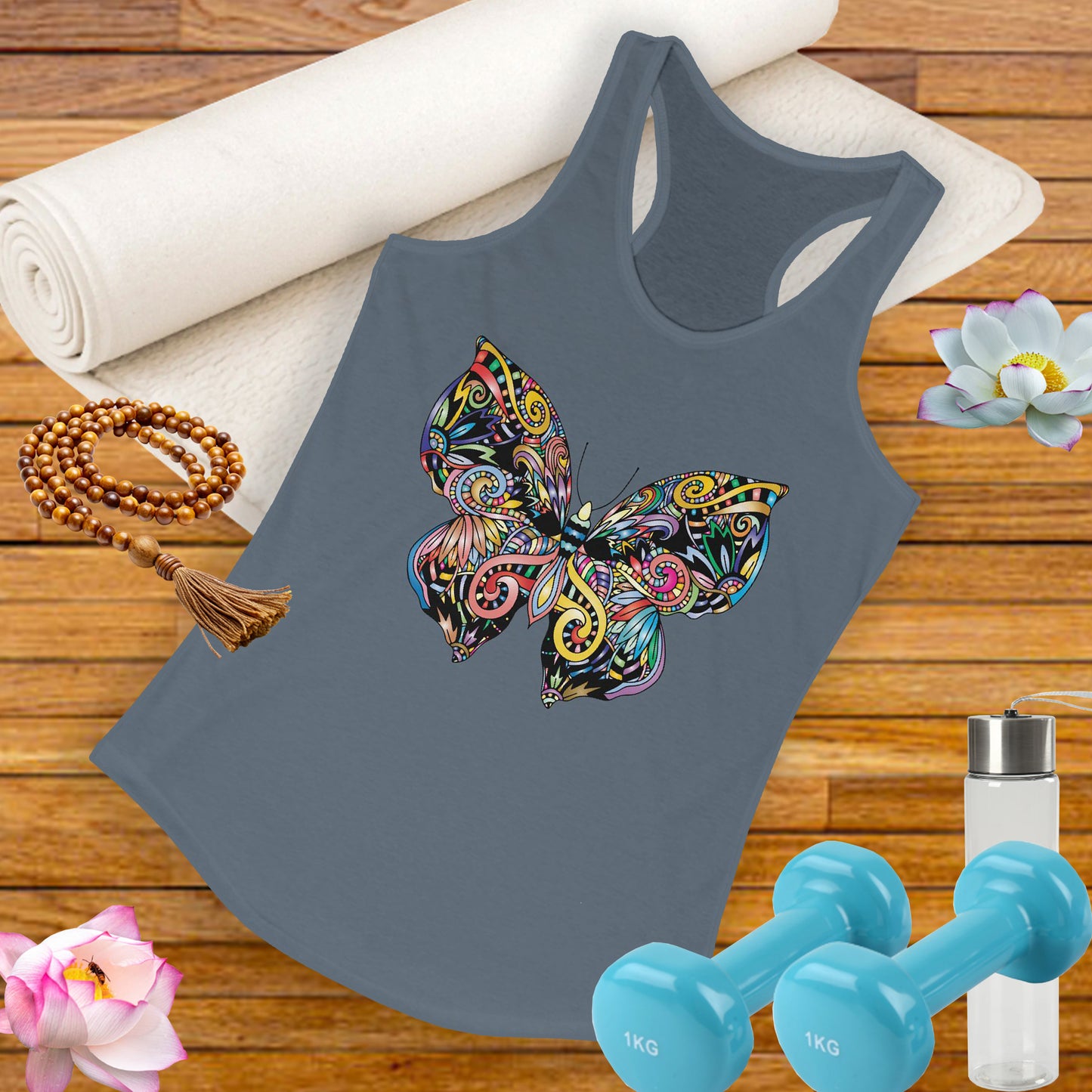 Free Spirit Racerback Tank – Vibrant Floral Butterfly Design