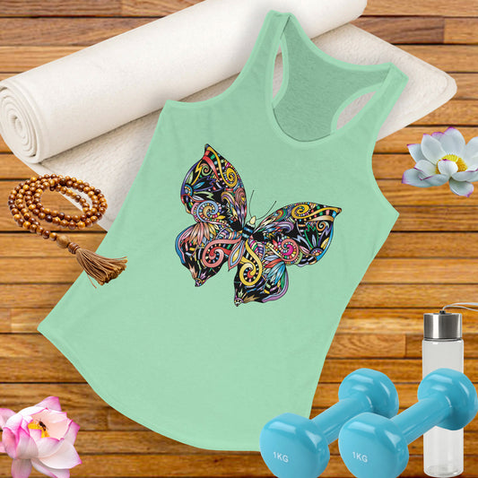 Free Spirit Racerback Tank – Vibrant Floral Butterfly Design