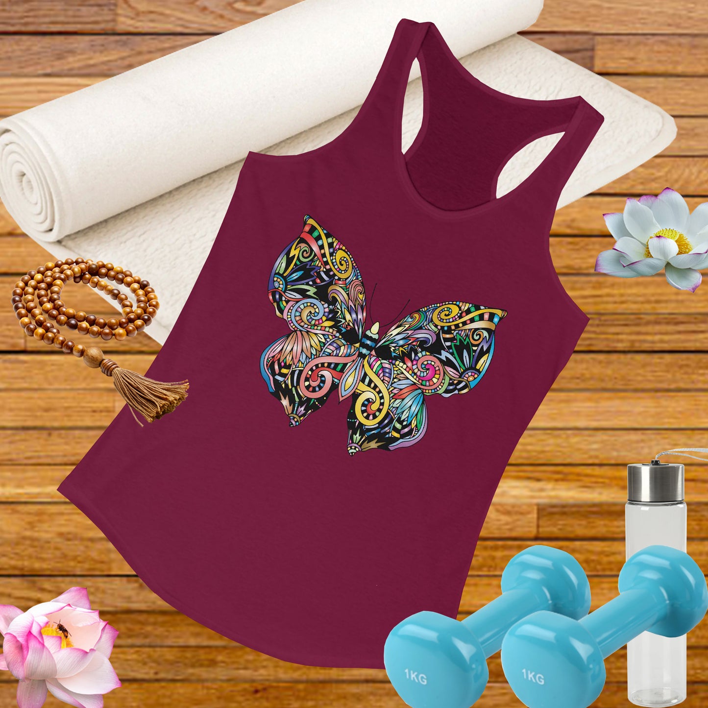Free Spirit Racerback Tank – Vibrant Floral Butterfly Design