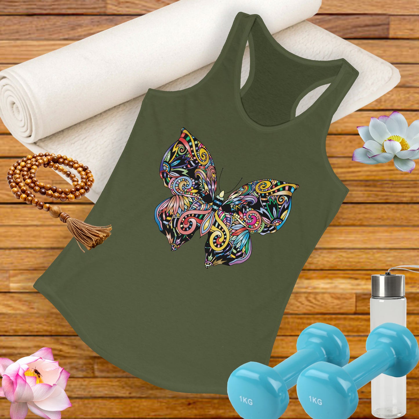 Free Spirit Racerback Tank – Vibrant Floral Butterfly Design