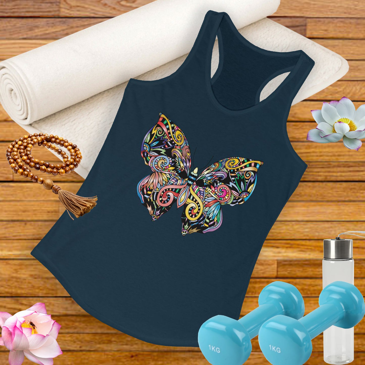 Free Spirit Racerback Tank – Vibrant Floral Butterfly Design