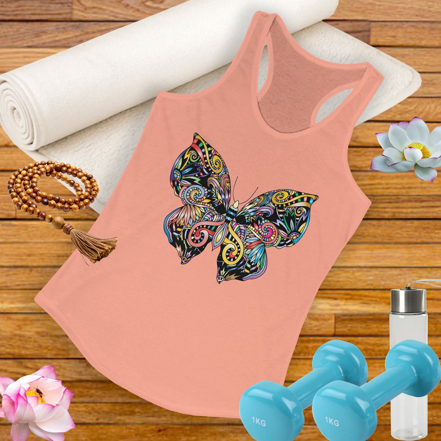 Free Spirit Racerback Tank – Vibrant Floral Butterfly Design