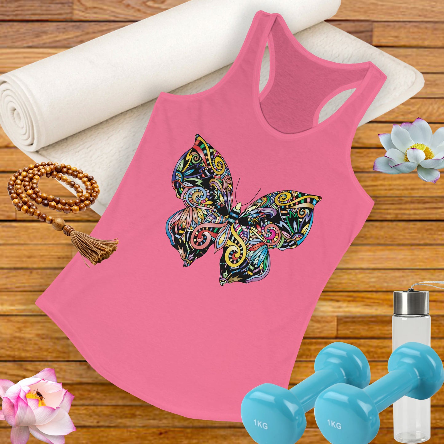 Free Spirit Racerback Tank – Vibrant Floral Butterfly Design