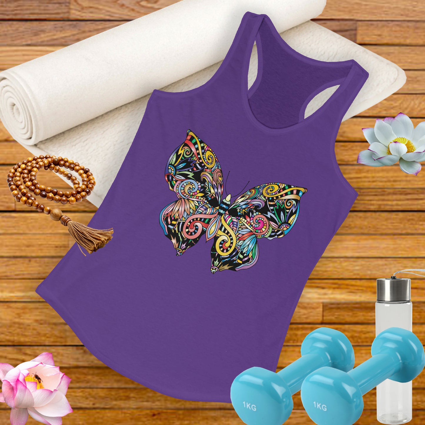 Free Spirit Racerback Tank – Vibrant Floral Butterfly Design