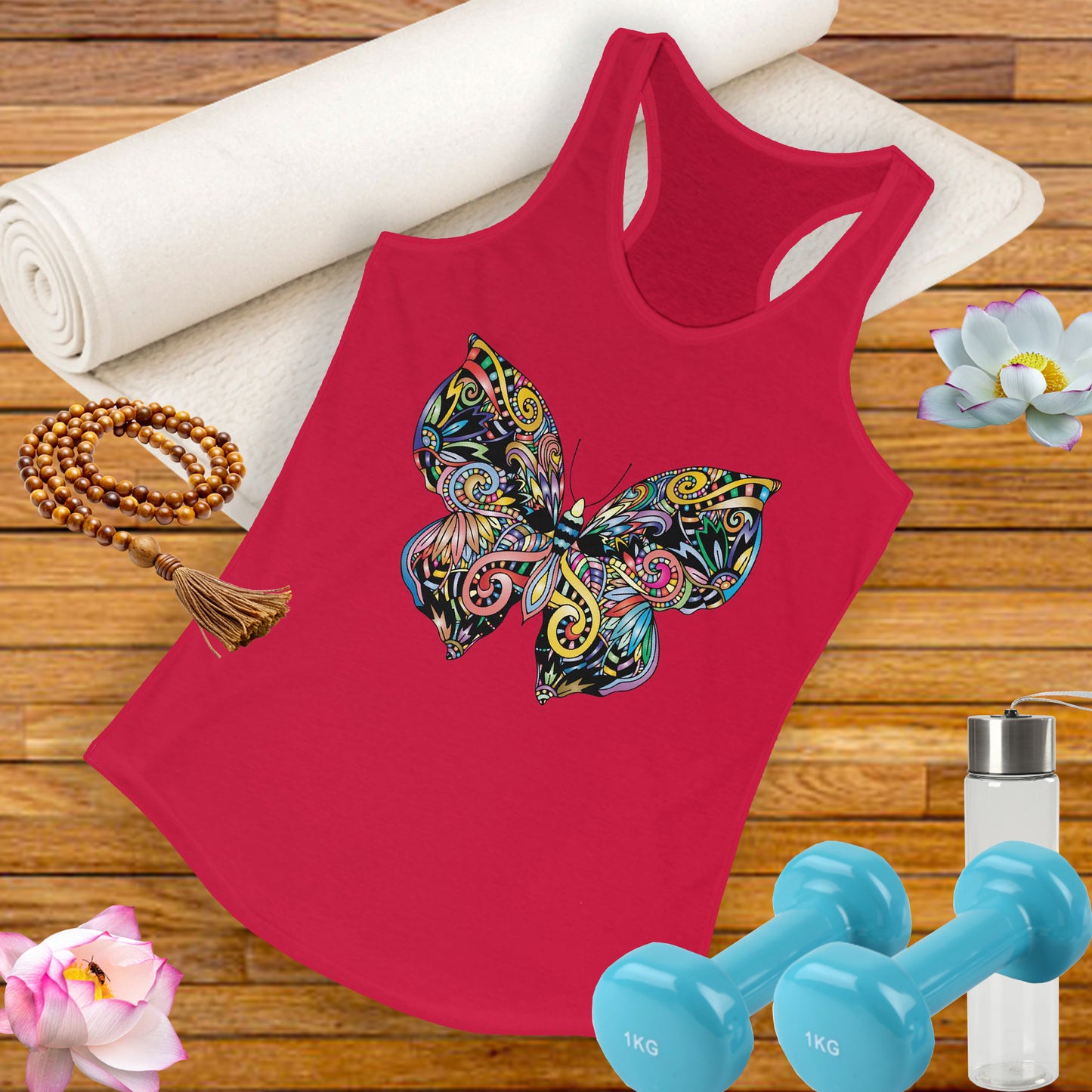 Free Spirit Racerback Tank – Vibrant Floral Butterfly Design