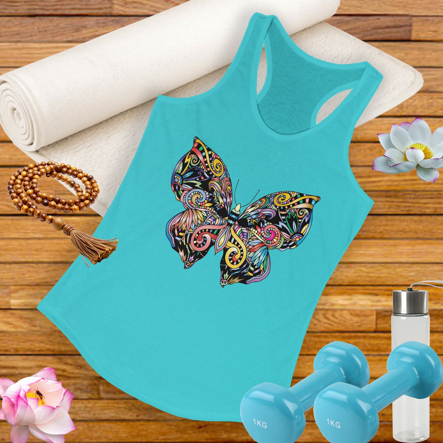 Free Spirit Racerback Tank – Vibrant Floral Butterfly Design