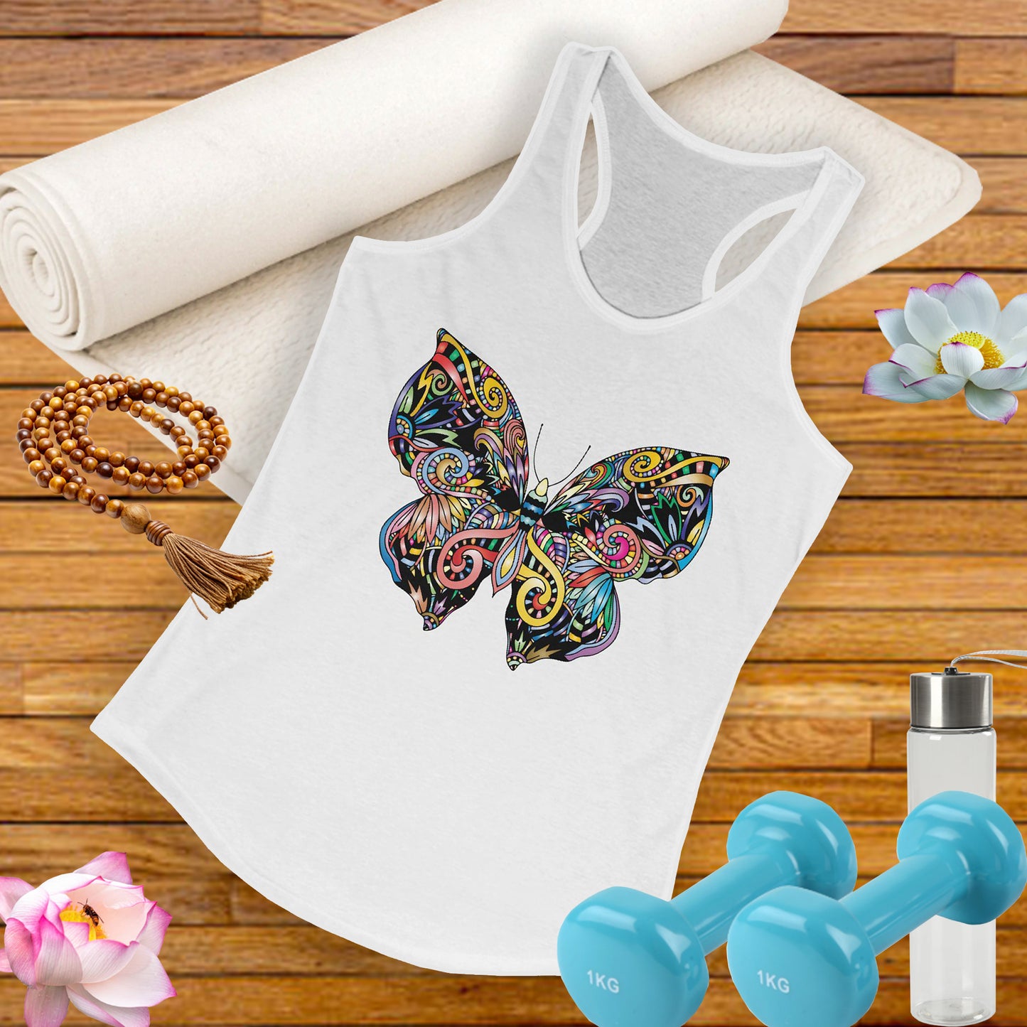 Free Spirit Racerback Tank – Vibrant Floral Butterfly Design