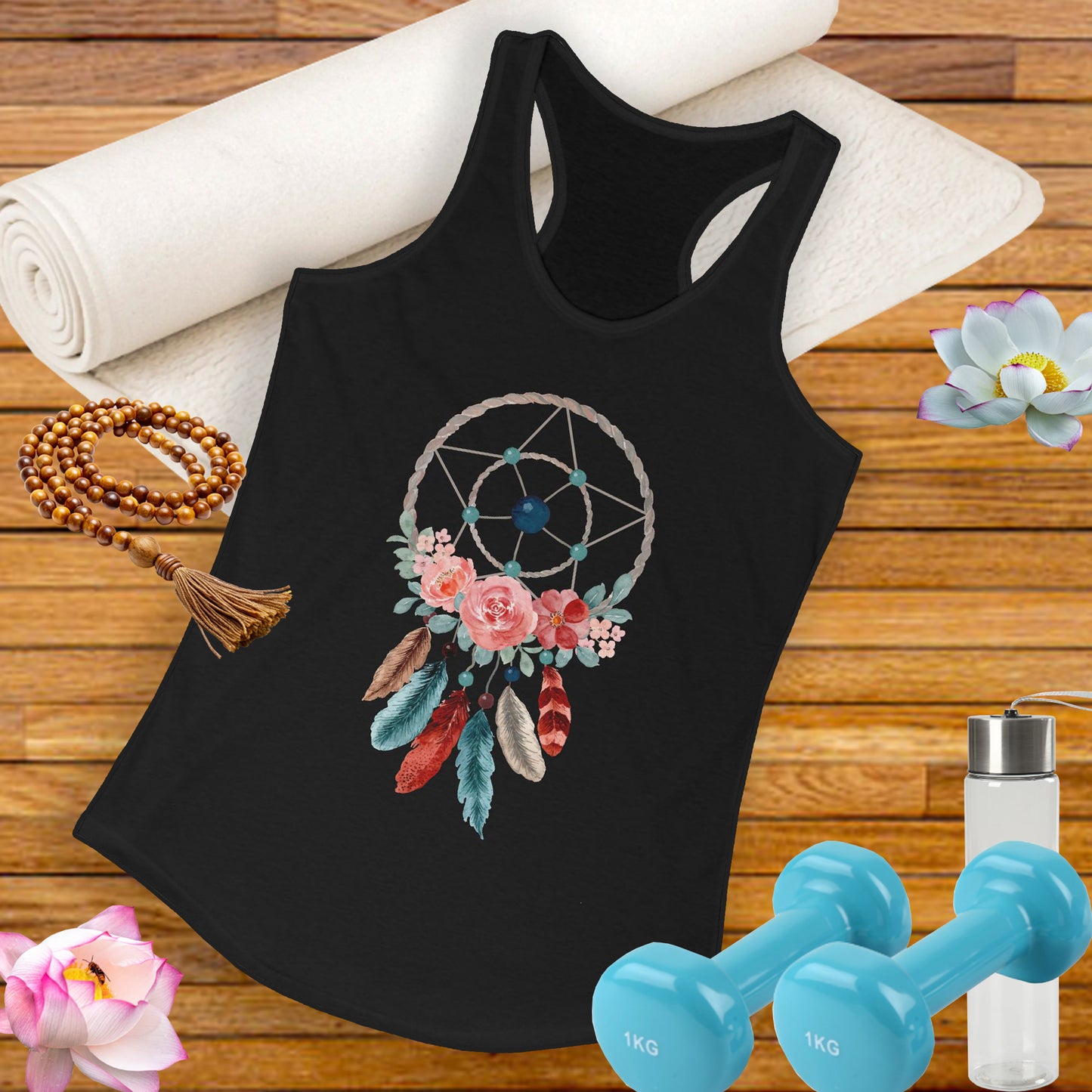 Dreamcatcher Floral Racerback Tank - BOHO Style Women's Top for Free Spirits