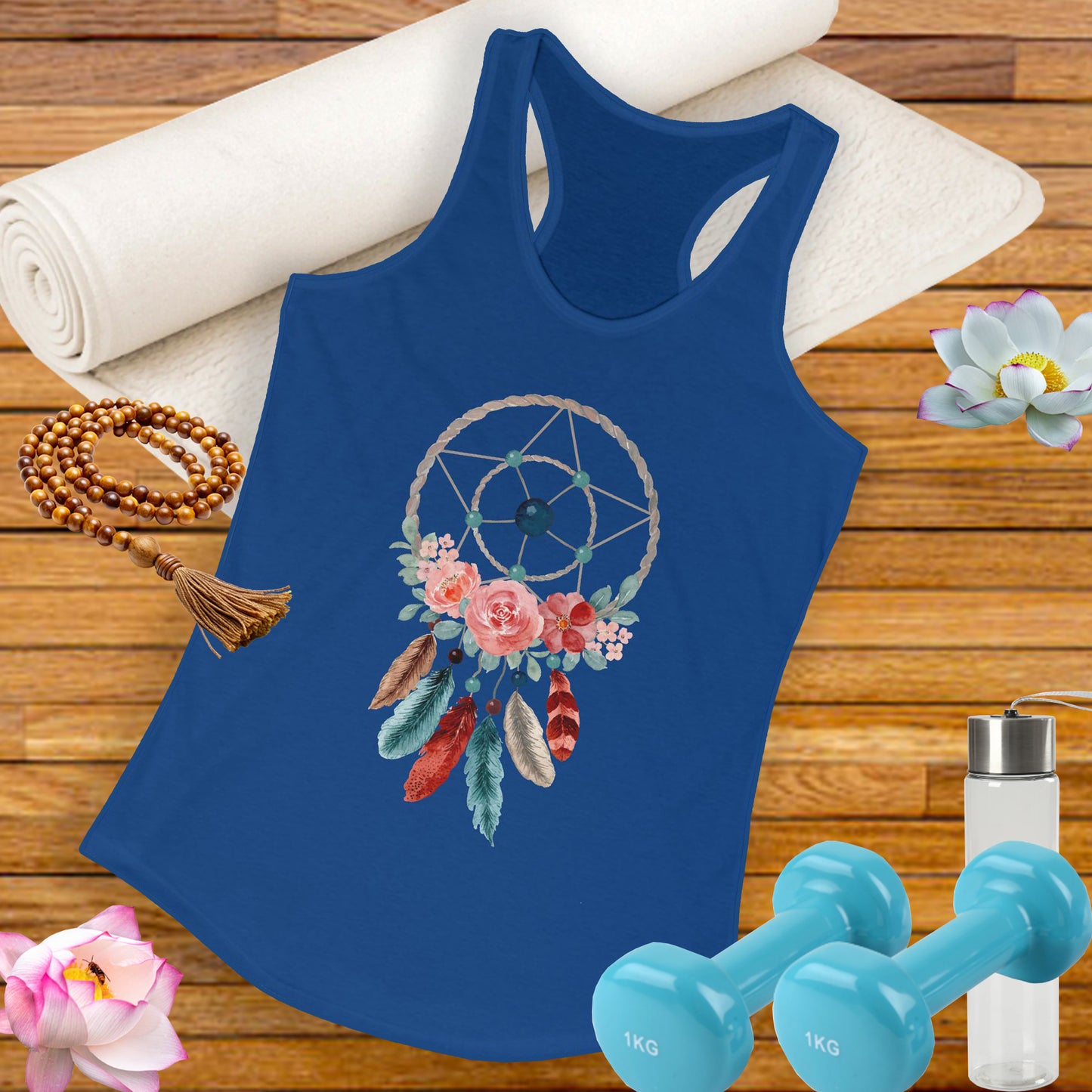 Dreamcatcher Floral Racerback Tank - BOHO Style Women's Top for Free Spirits