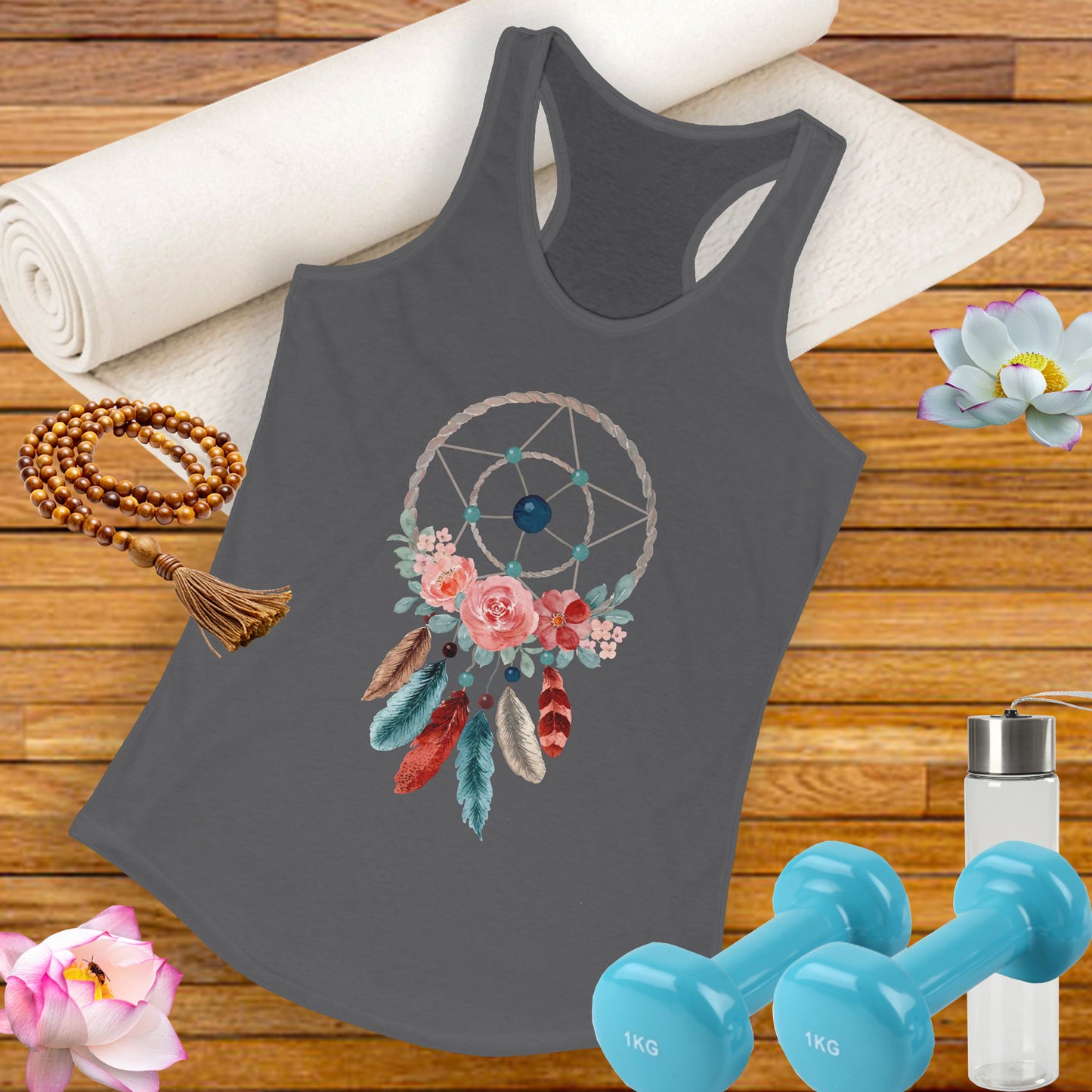 Dreamcatcher Floral Racerback Tank - BOHO Style Women's Top for Free Spirits