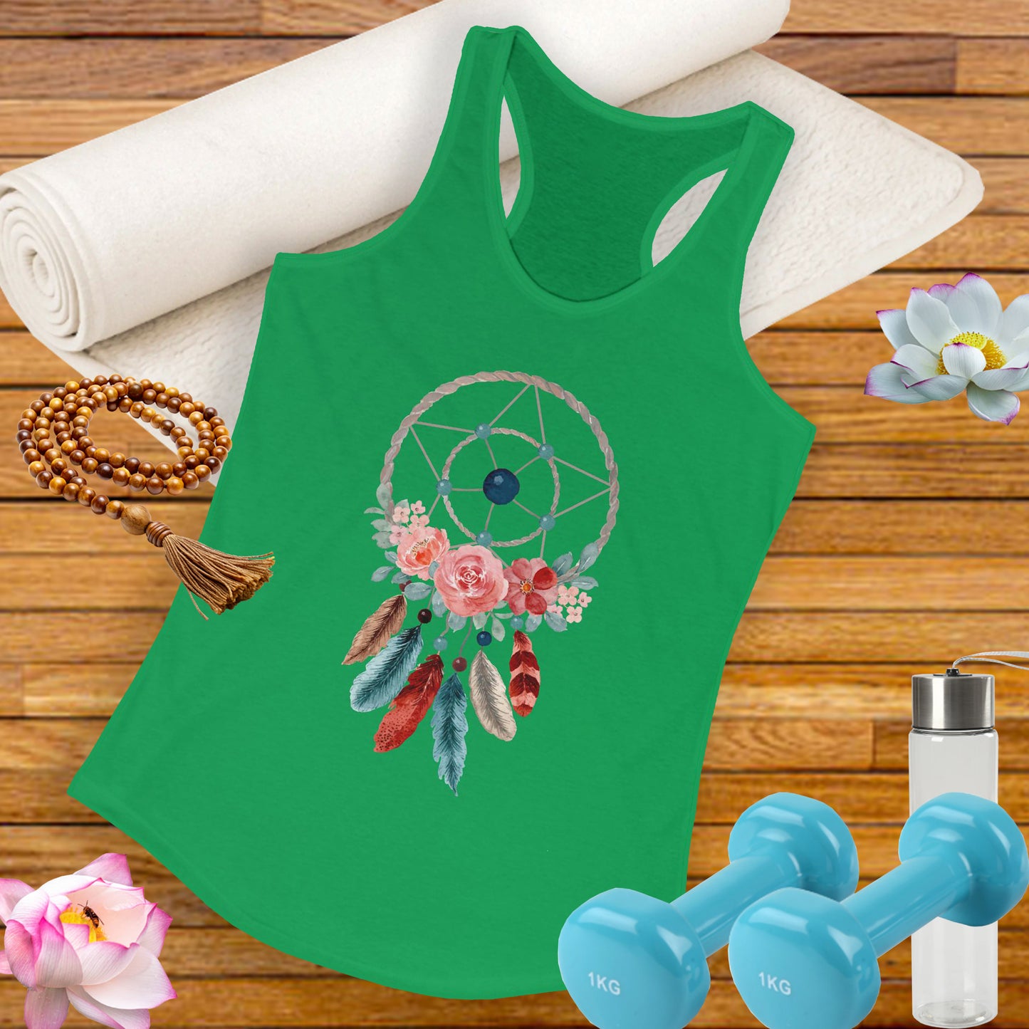 Dreamcatcher Floral Racerback Tank - BOHO Style Women's Top for Free Spirits