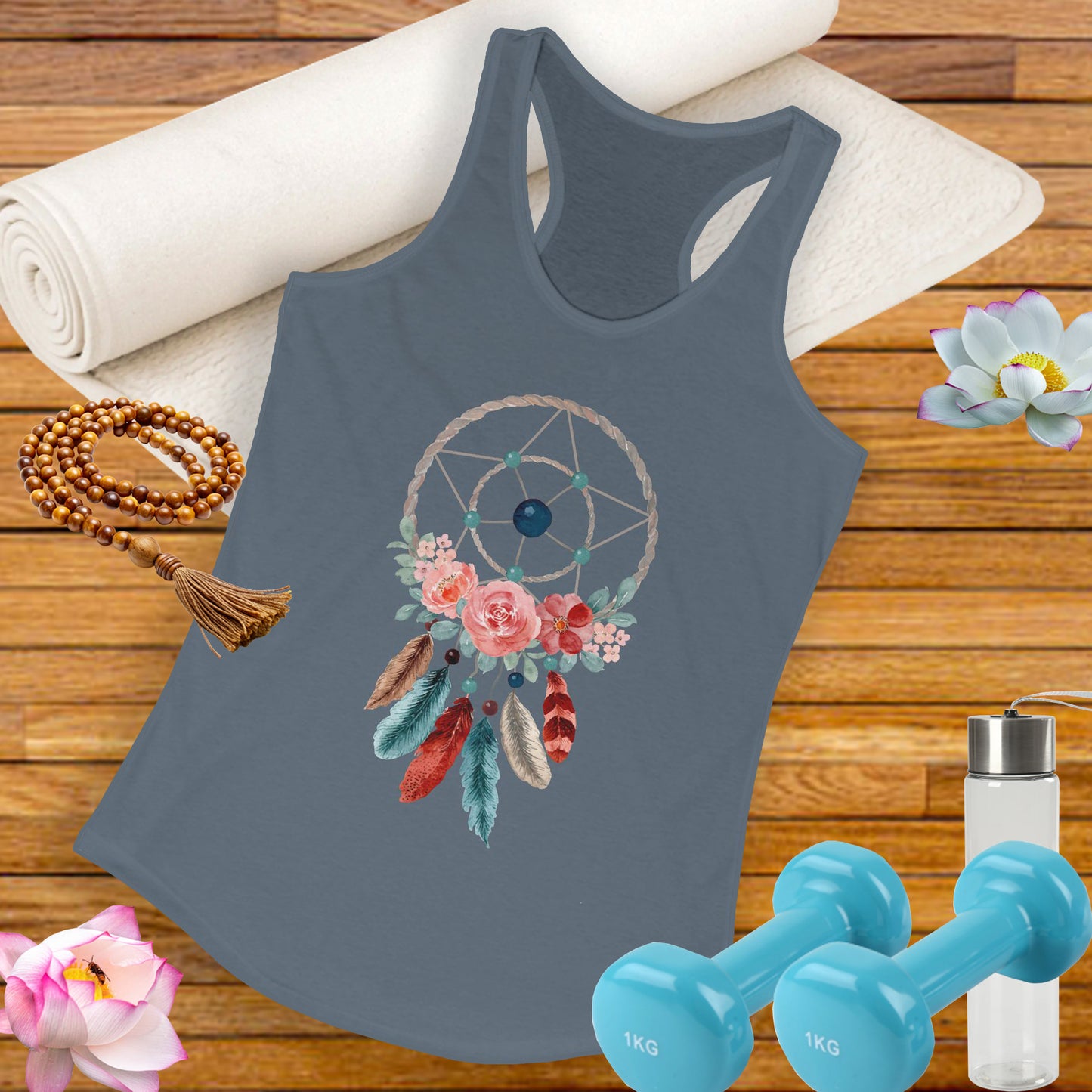 Dreamcatcher Floral Racerback Tank - BOHO Style Women's Top for Free Spirits