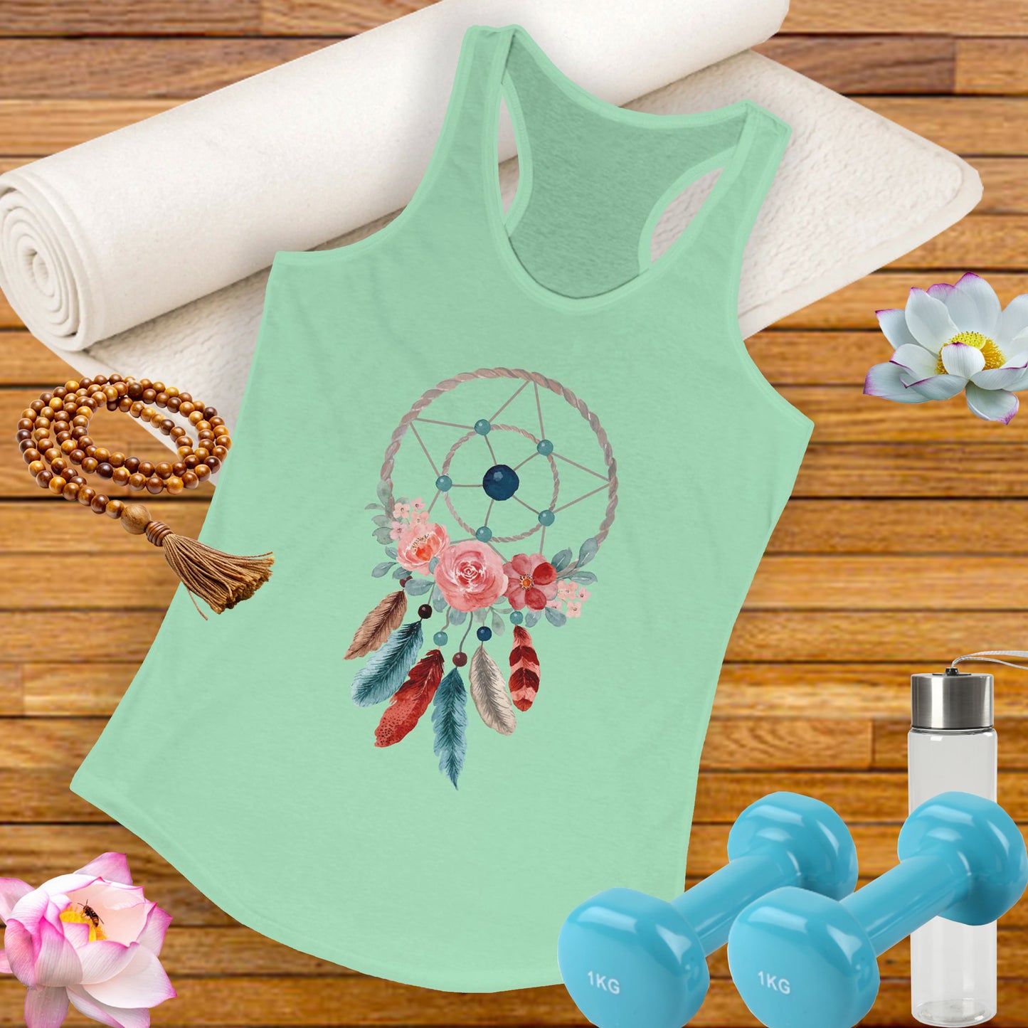 Dreamcatcher Floral Racerback Tank - BOHO Style Women's Top for Free Spirits
