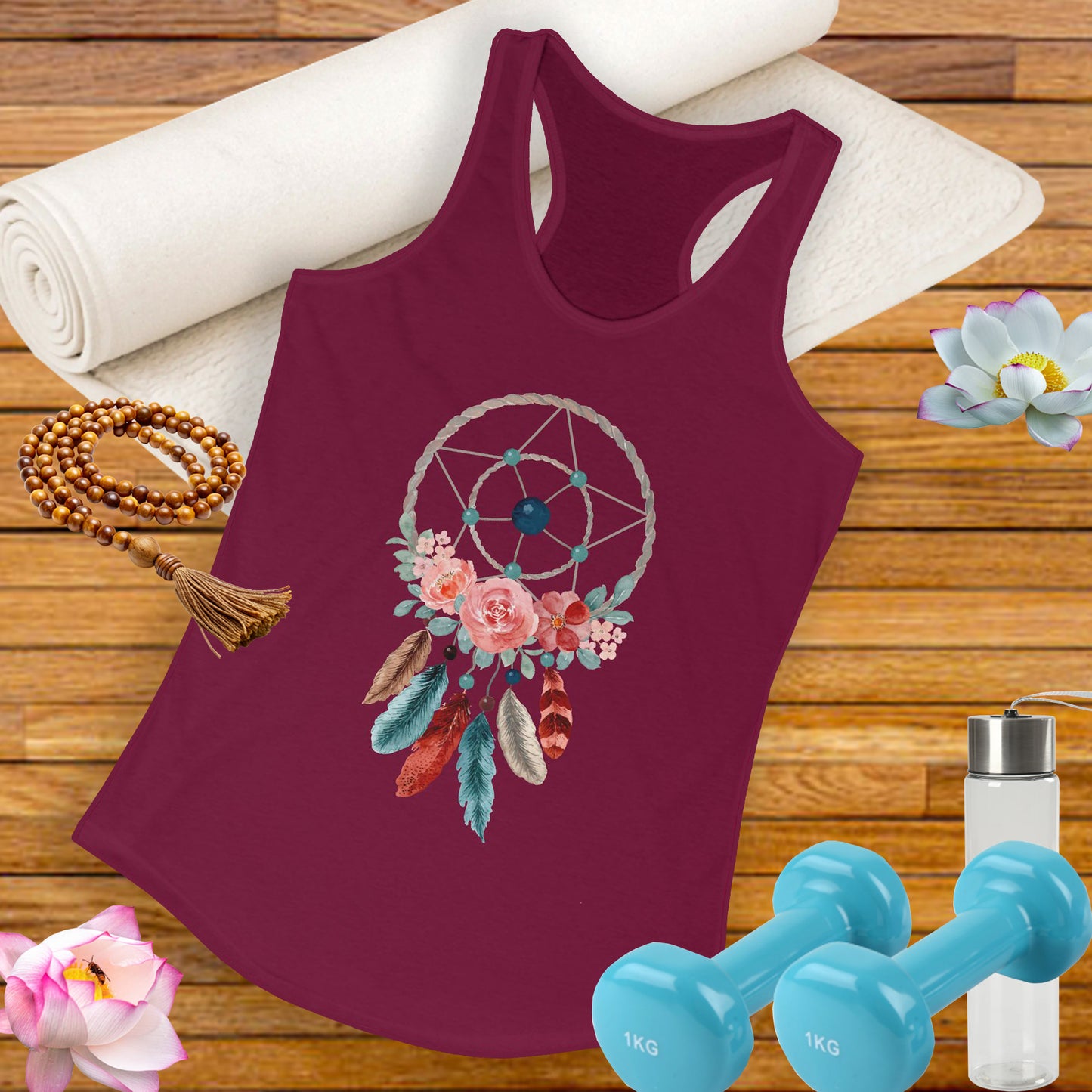 Dreamcatcher Floral Racerback Tank - BOHO Style Women's Top for Free Spirits