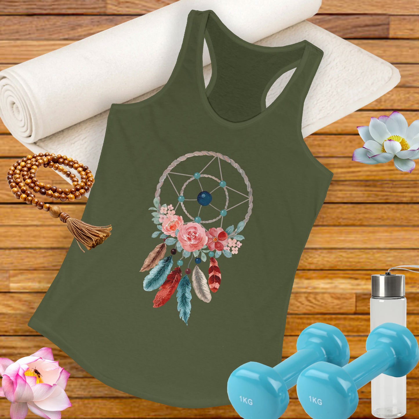 Dreamcatcher Floral Racerback Tank - BOHO Style Women's Top for Free Spirits