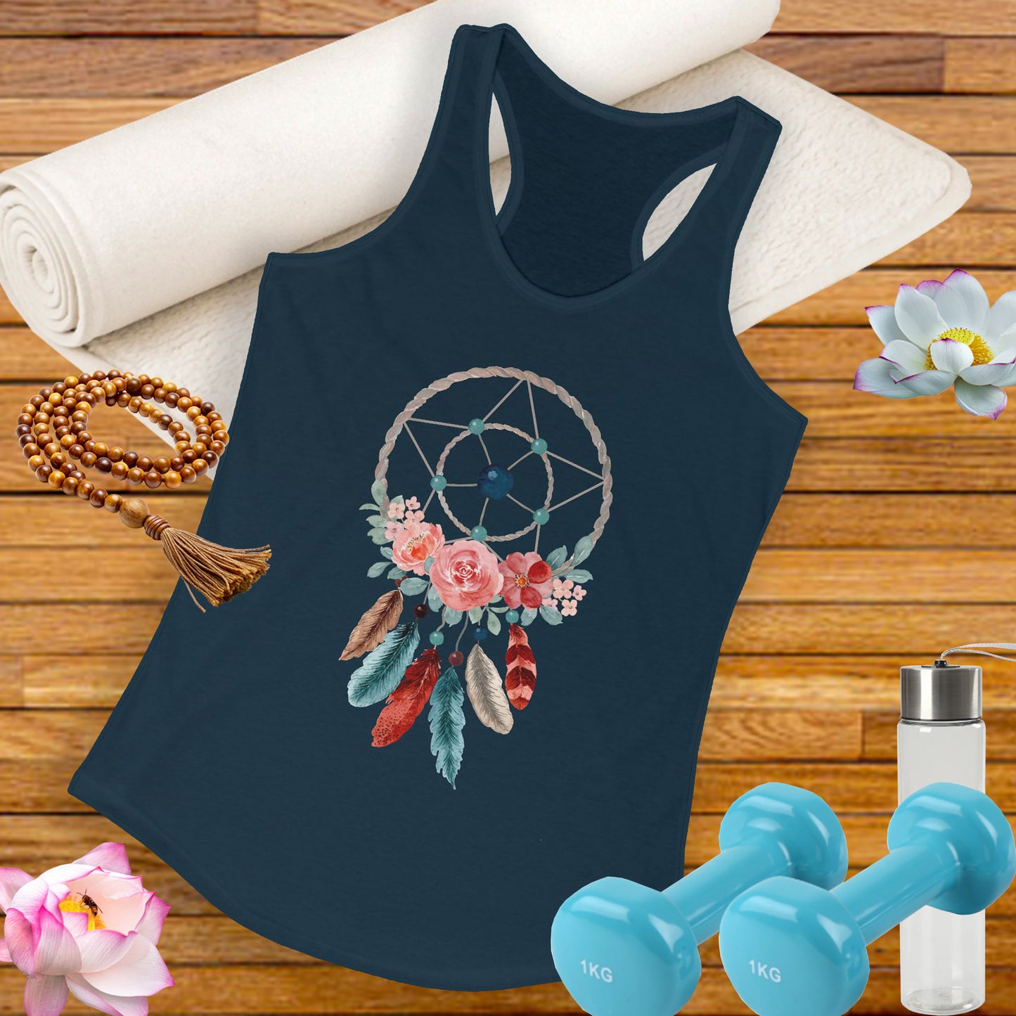 Dreamcatcher Floral Racerback Tank - BOHO Style Women's Top for Free Spirits