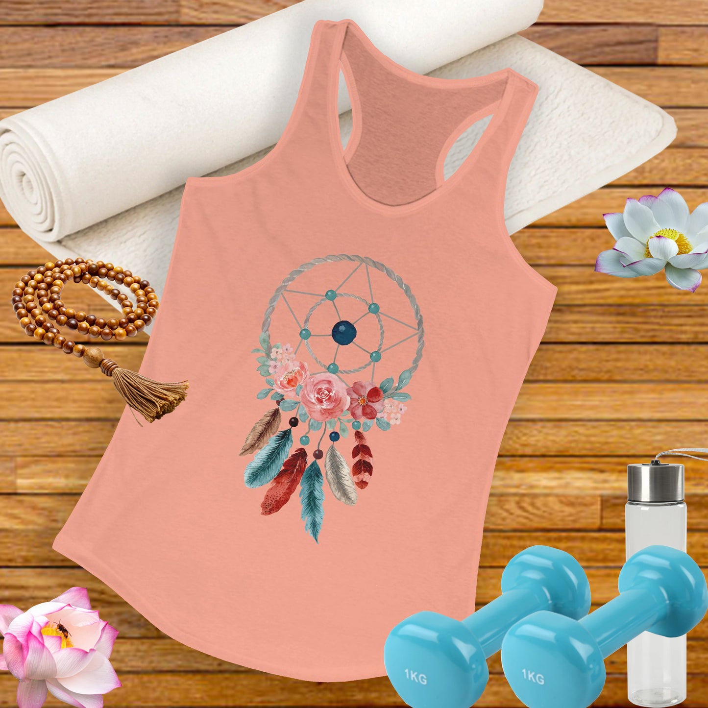 Dreamcatcher Floral Racerback Tank - BOHO Style Women's Top for Free Spirits