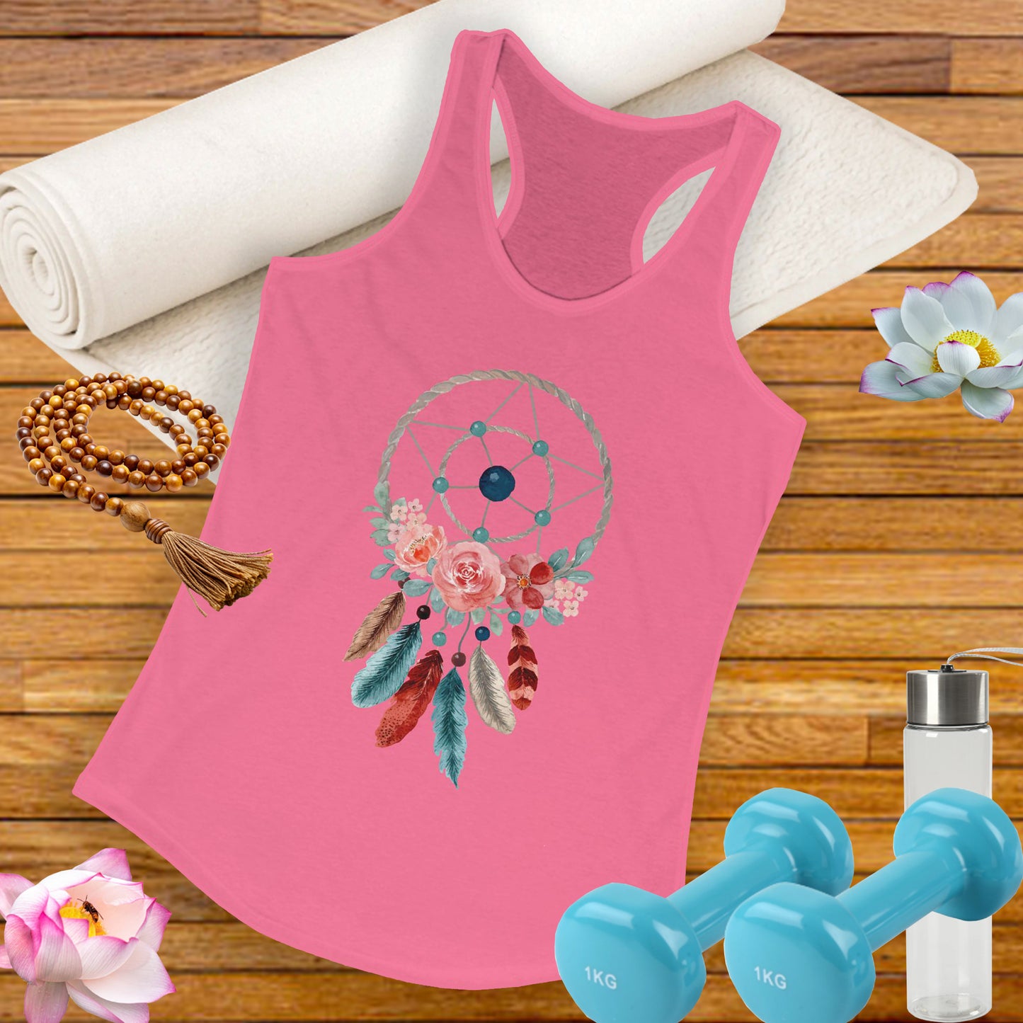 Dreamcatcher Floral Racerback Tank - BOHO Style Women's Top for Free Spirits