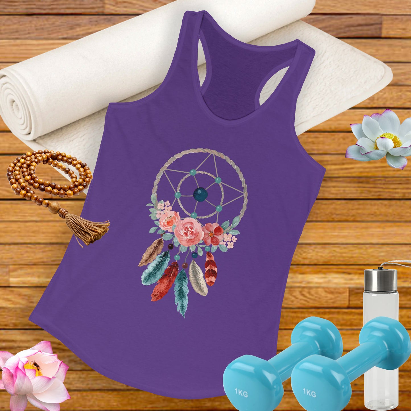 Dreamcatcher Floral Racerback Tank - BOHO Style Women's Top for Free Spirits