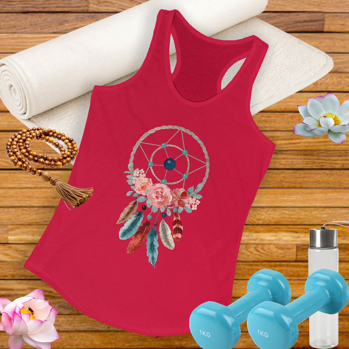 Dreamcatcher Floral Racerback Tank - BOHO Style Women's Top for Free Spirits