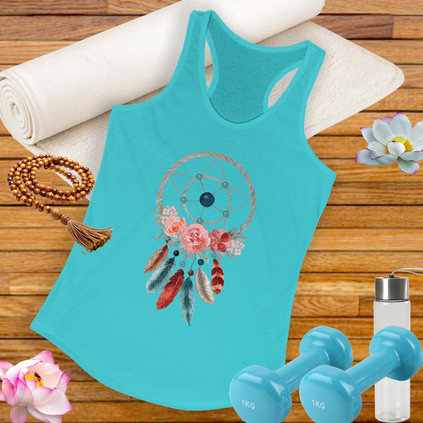 Dreamcatcher Floral Racerback Tank - BOHO Style Women's Top for Free Spirits