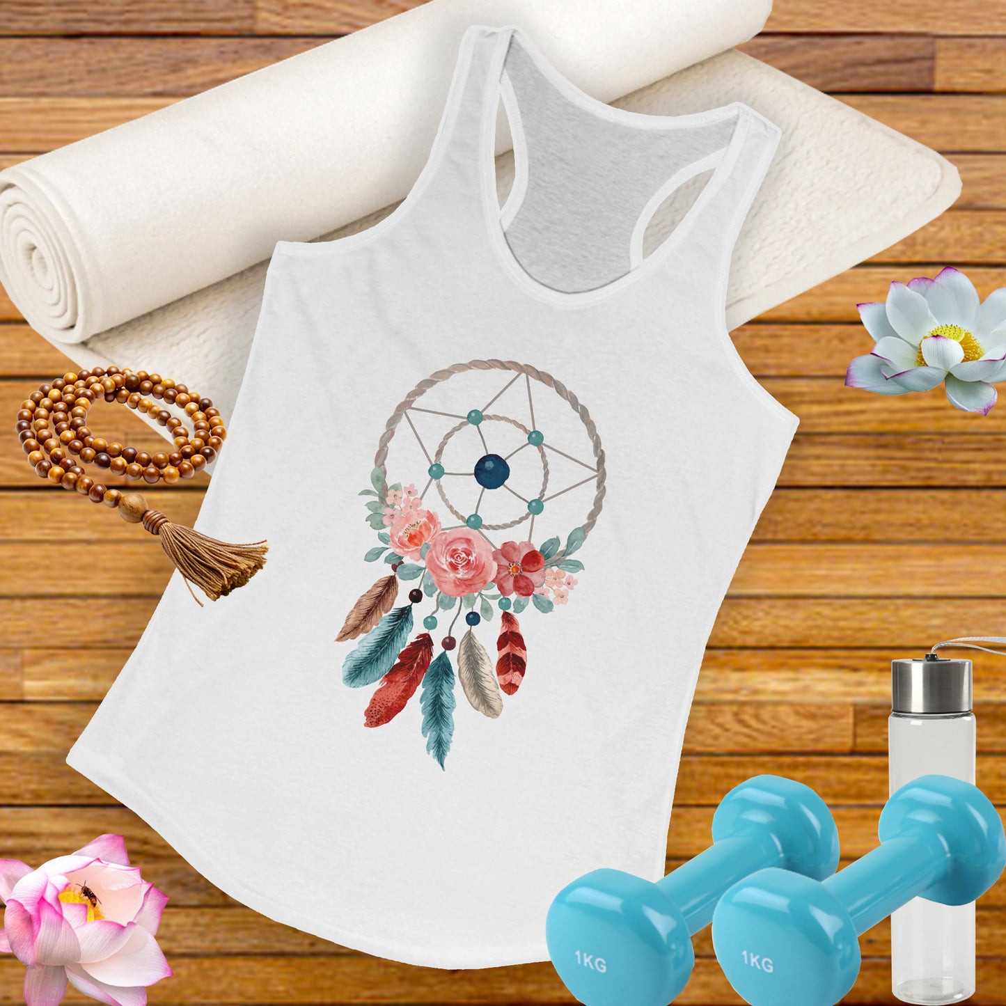 Dreamcatcher Floral Racerback Tank - BOHO Style Women's Top for Free Spirits