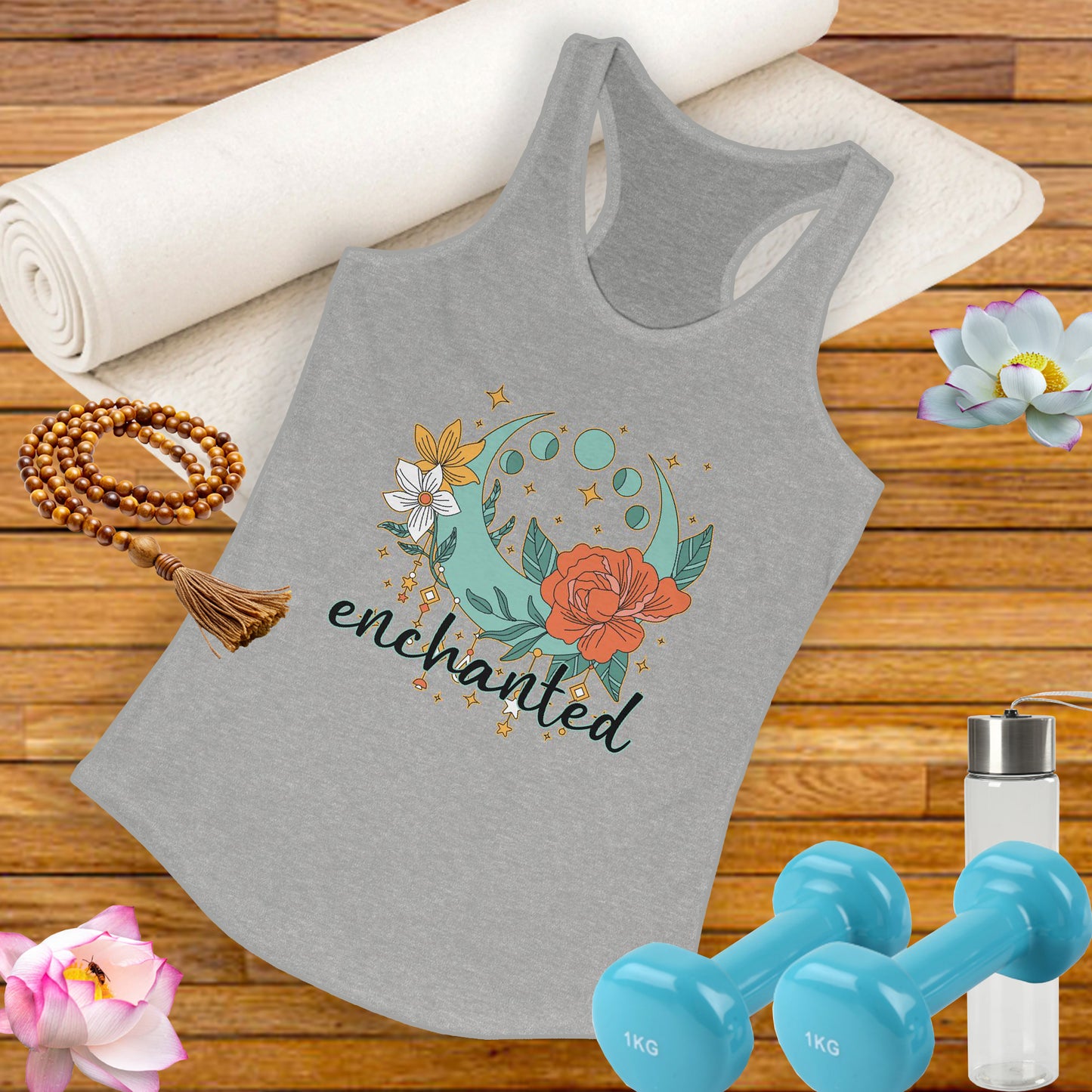 "Enchanted" Moon Phases Racerback Tank – BOHO Floral Lunar Vibes