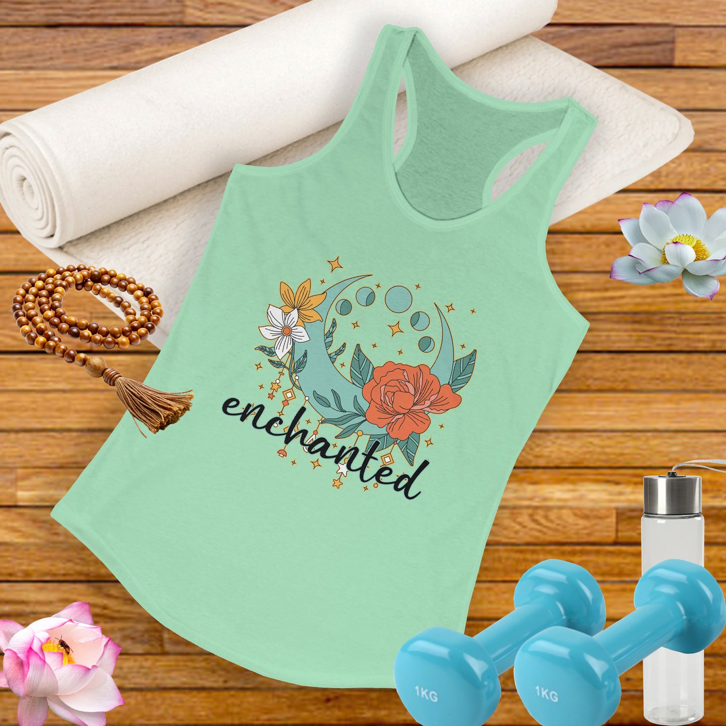 "Enchanted" Moon Phases Racerback Tank – BOHO Floral Lunar Vibes