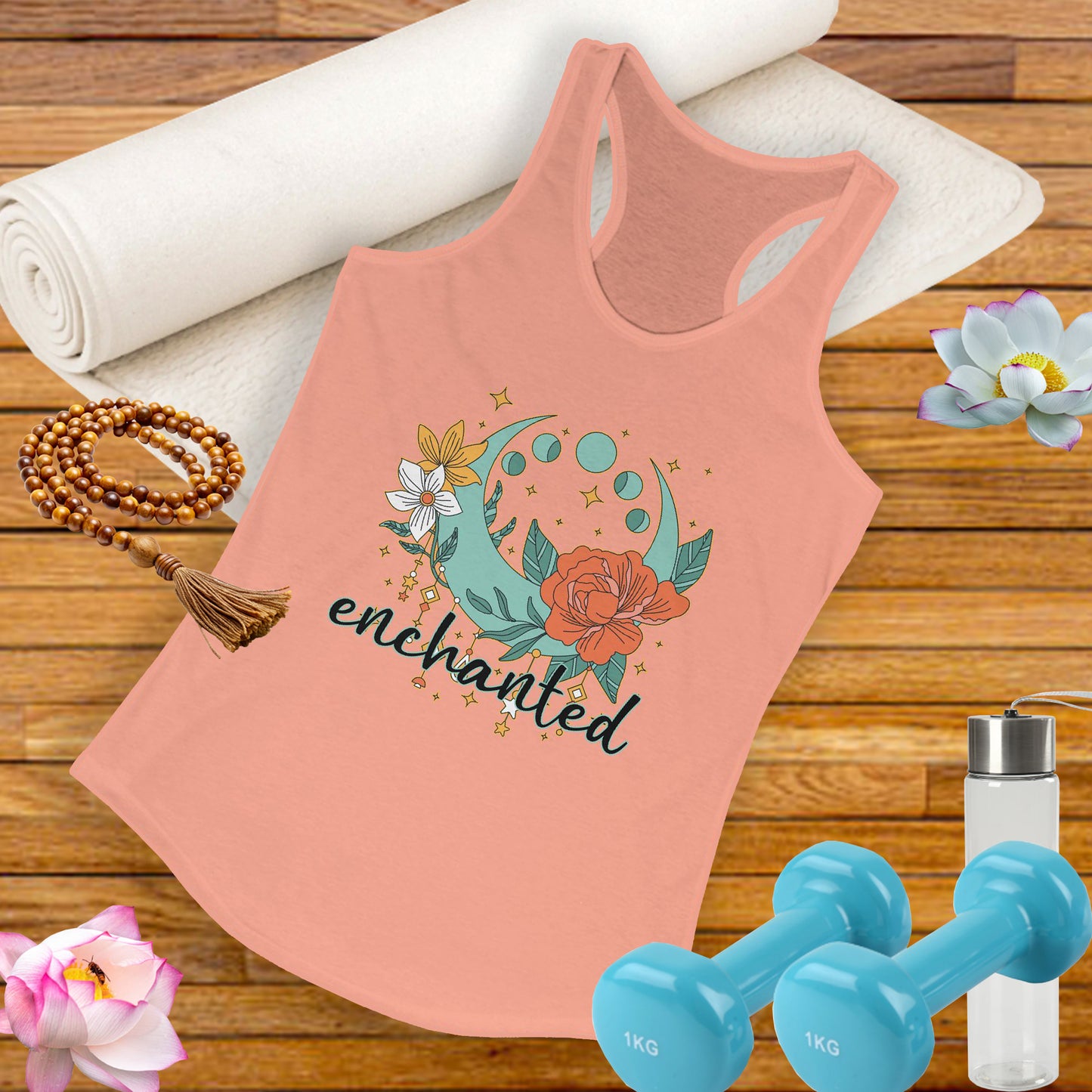 "Enchanted" Moon Phases Racerback Tank – BOHO Floral Lunar Vibes