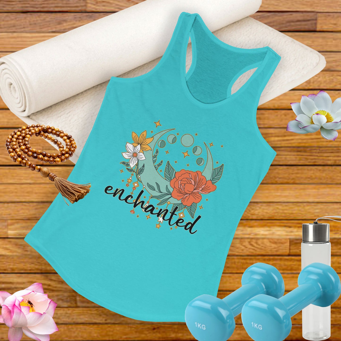 "Enchanted" Moon Phases Racerback Tank – BOHO Floral Lunar Vibes