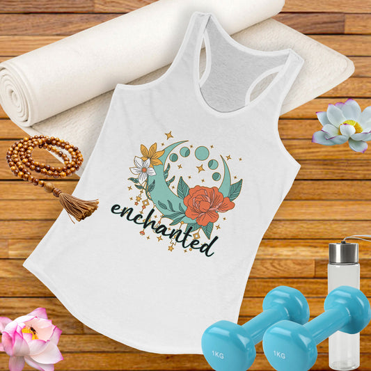 "Enchanted" Moon Phases Racerback Tank – BOHO Floral Lunar Vibes