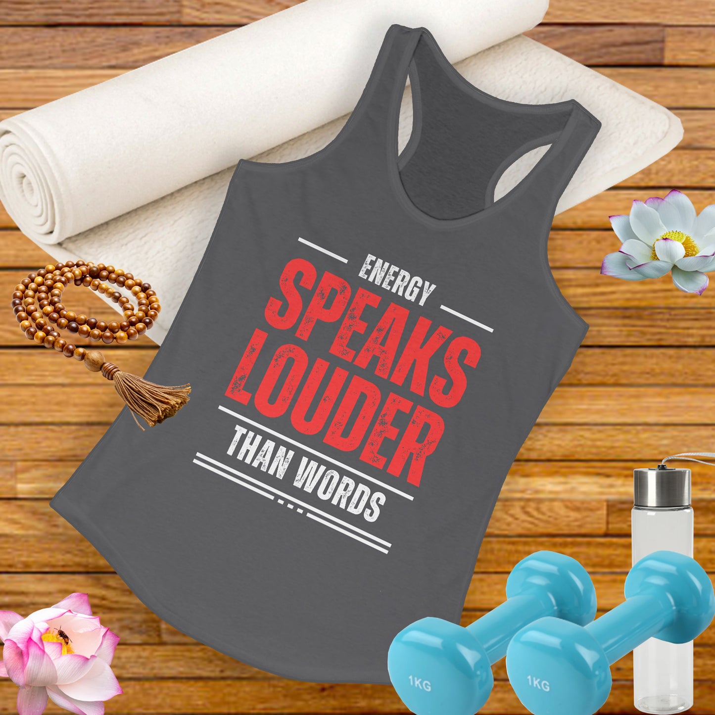 "Energy Speaks Louder Tank" - Move in Your Truth, Radiate from Within - Women's Racerback Tank