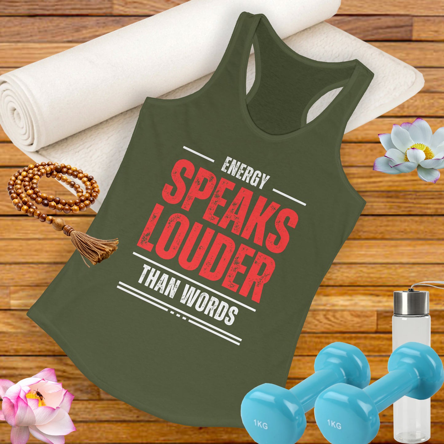 "Energy Speaks Louder Tank" - Move in Your Truth, Radiate from Within - Women's Racerback Tank