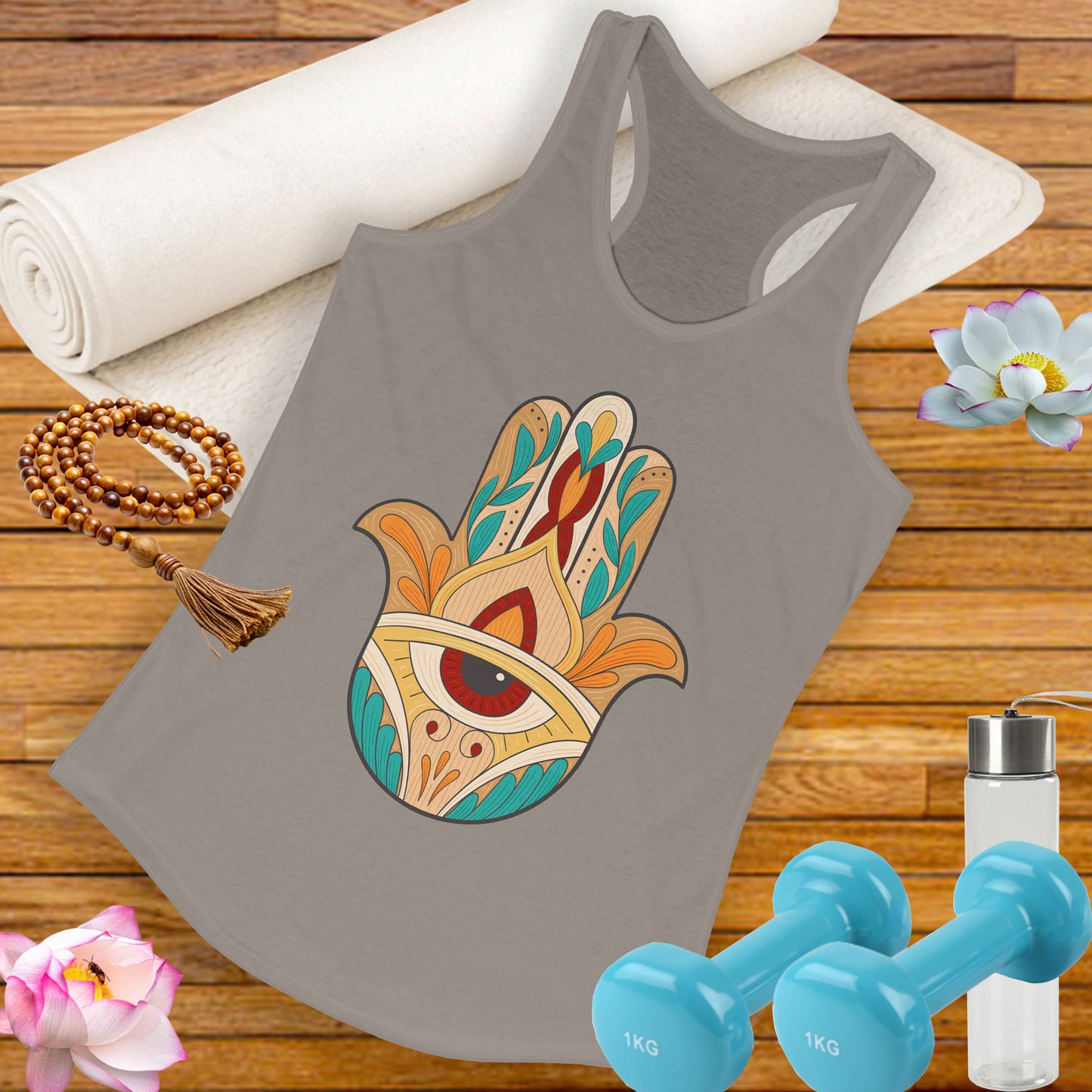 "Boho Hamsa Protection" - Flow in Style, Radiate Peace - Racerback Tank Top for Women