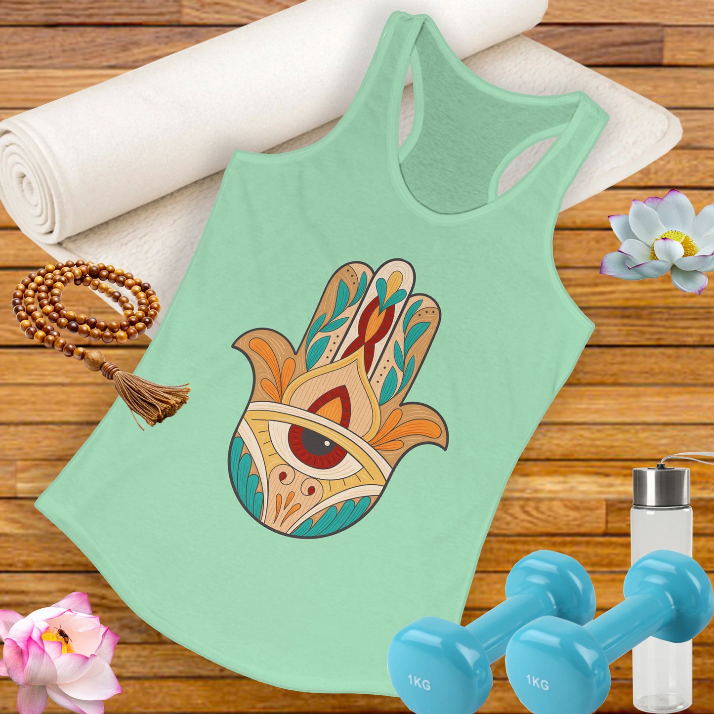 "Boho Hamsa Protection" - Flow in Style, Radiate Peace - Racerback Tank Top for Women