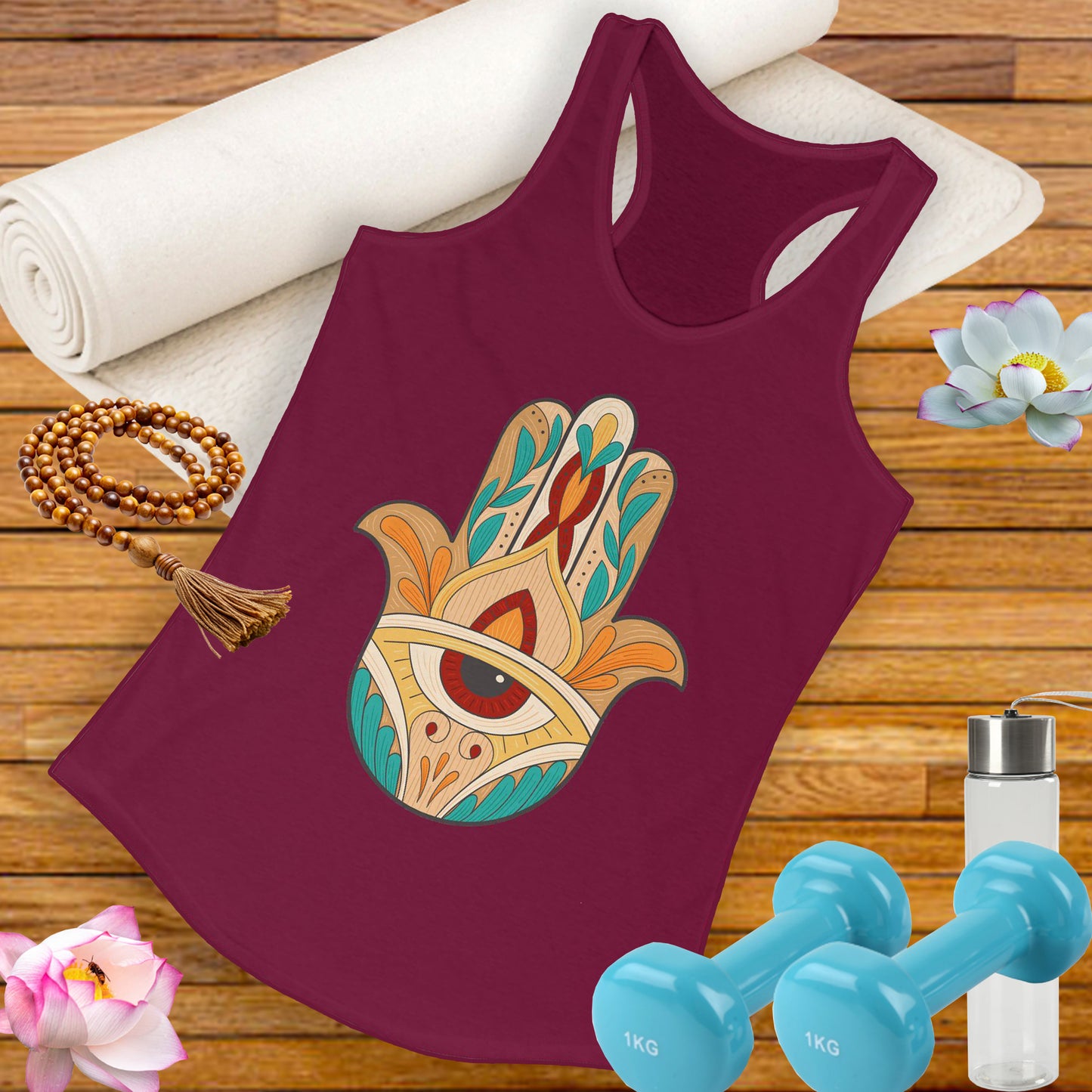 "Boho Hamsa Protection" - Flow in Style, Radiate Peace - Racerback Tank Top for Women