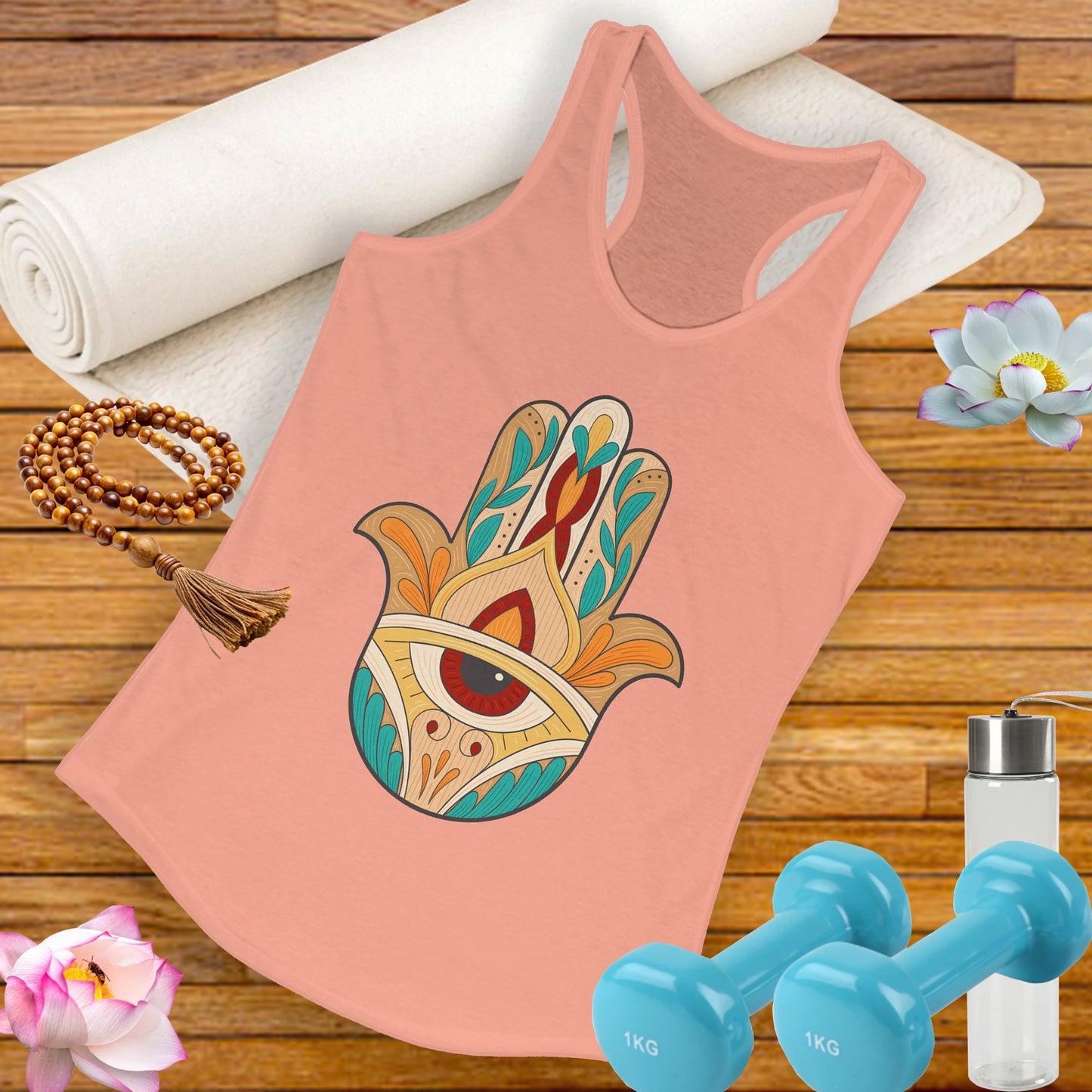 "Boho Hamsa Protection" - Flow in Style, Radiate Peace - Racerback Tank Top for Women