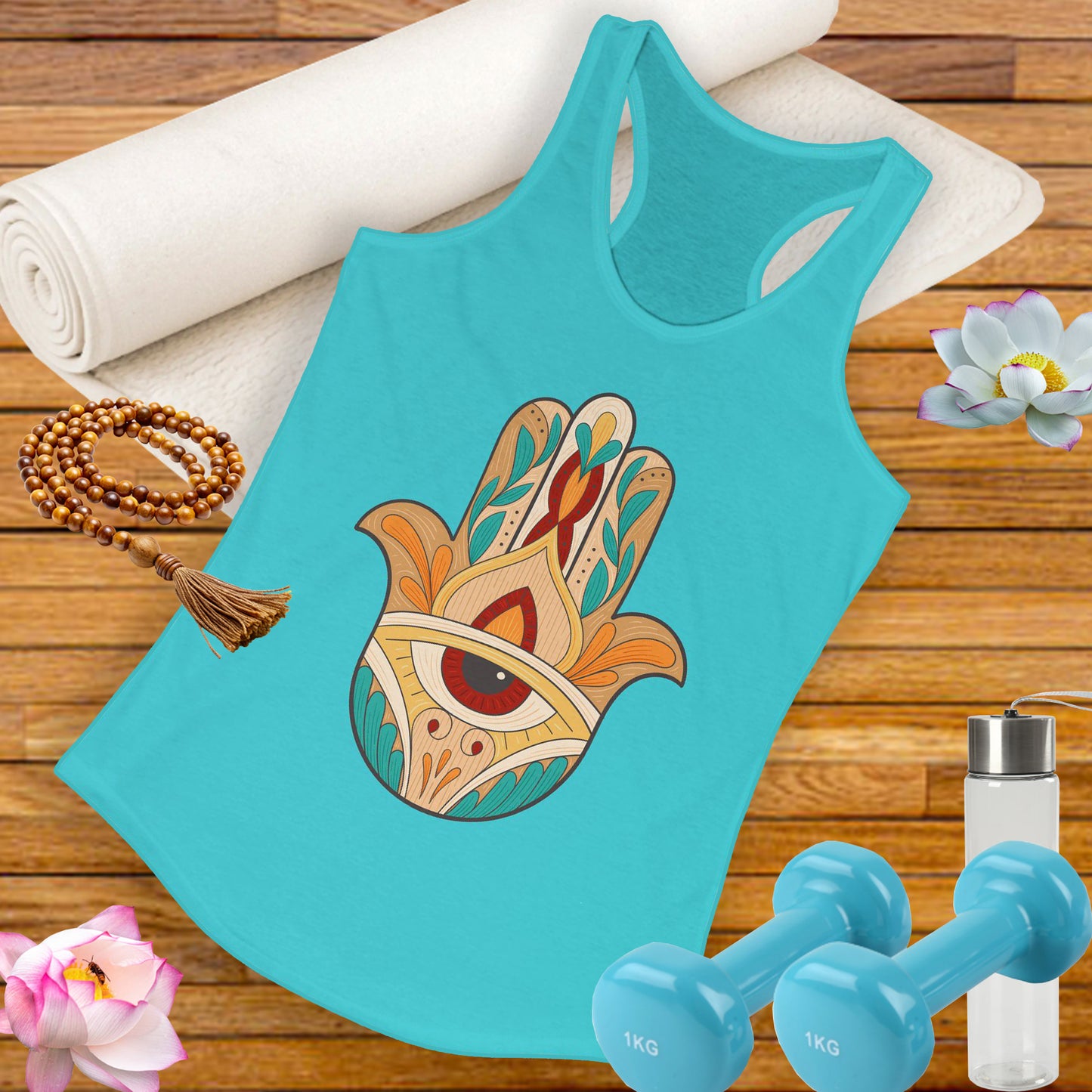"Boho Hamsa Protection" - Flow in Style, Radiate Peace - Racerback Tank Top for Women