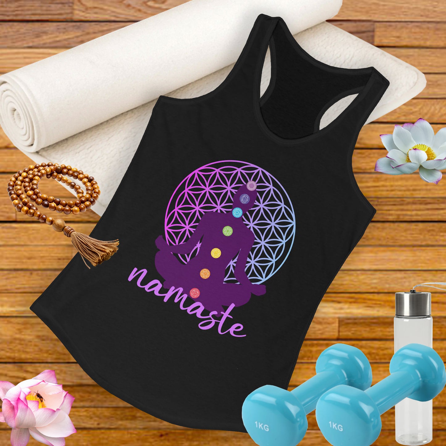 Sacred Alignment - Chakra, Flower of Life & Namaste Women's Racerback Tank Top