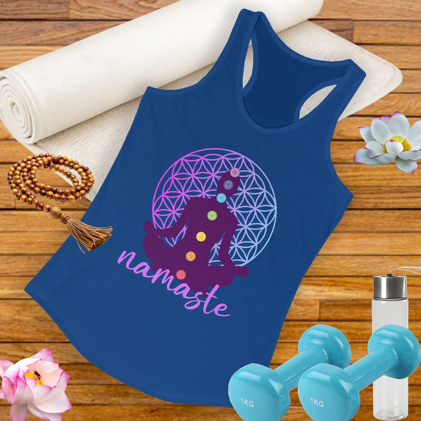 Sacred Alignment - Chakra, Flower of Life & Namaste Women's Racerback Tank Top