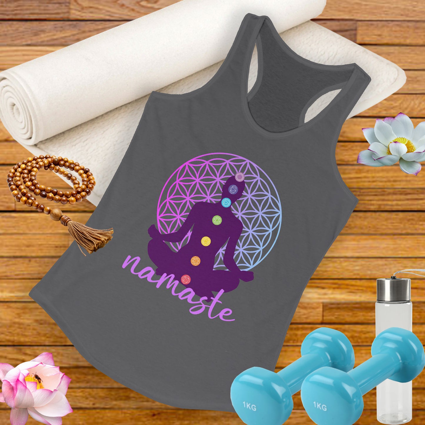 Sacred Alignment - Chakra, Flower of Life & Namaste Women's Racerback Tank Top