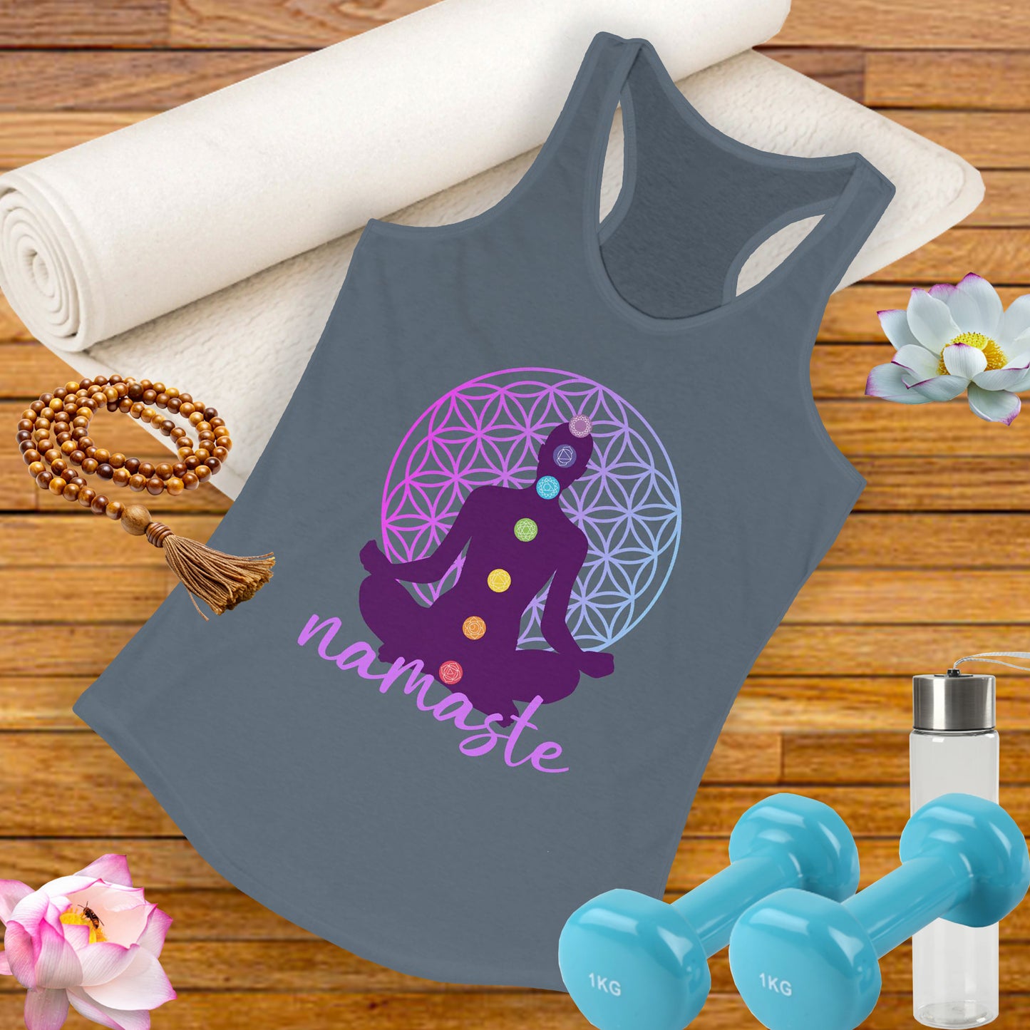 Sacred Alignment - Chakra, Flower of Life & Namaste Women's Racerback Tank Top