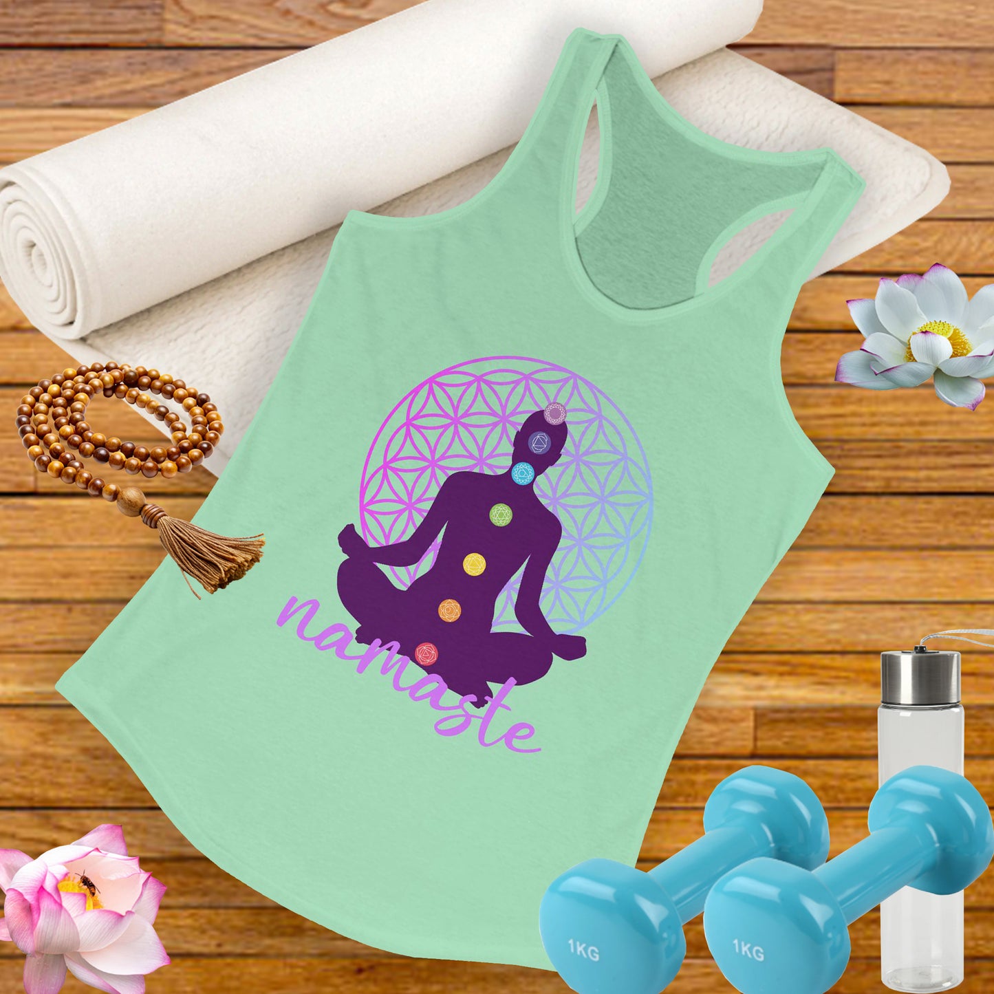 Sacred Alignment - Chakra, Flower of Life & Namaste Women's Racerback Tank Top