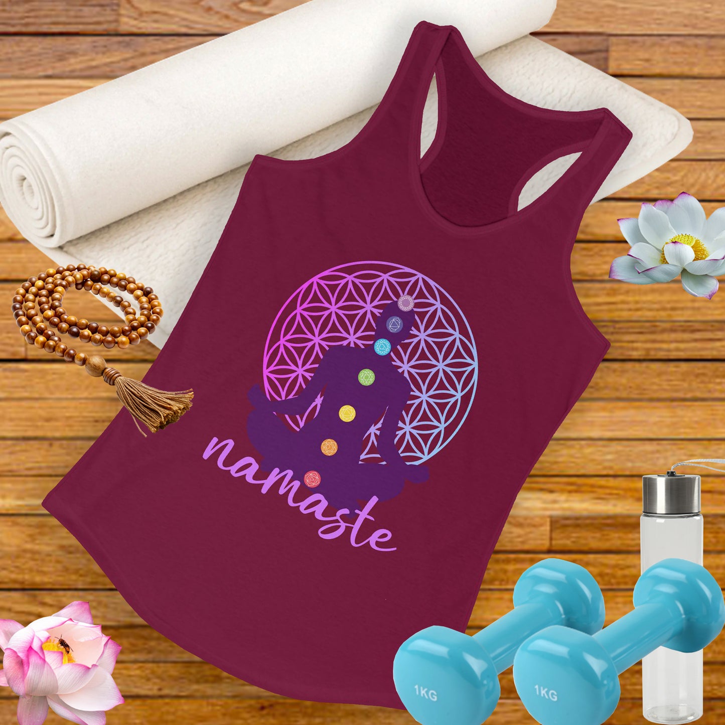 Sacred Alignment - Chakra, Flower of Life & Namaste Women's Racerback Tank Top